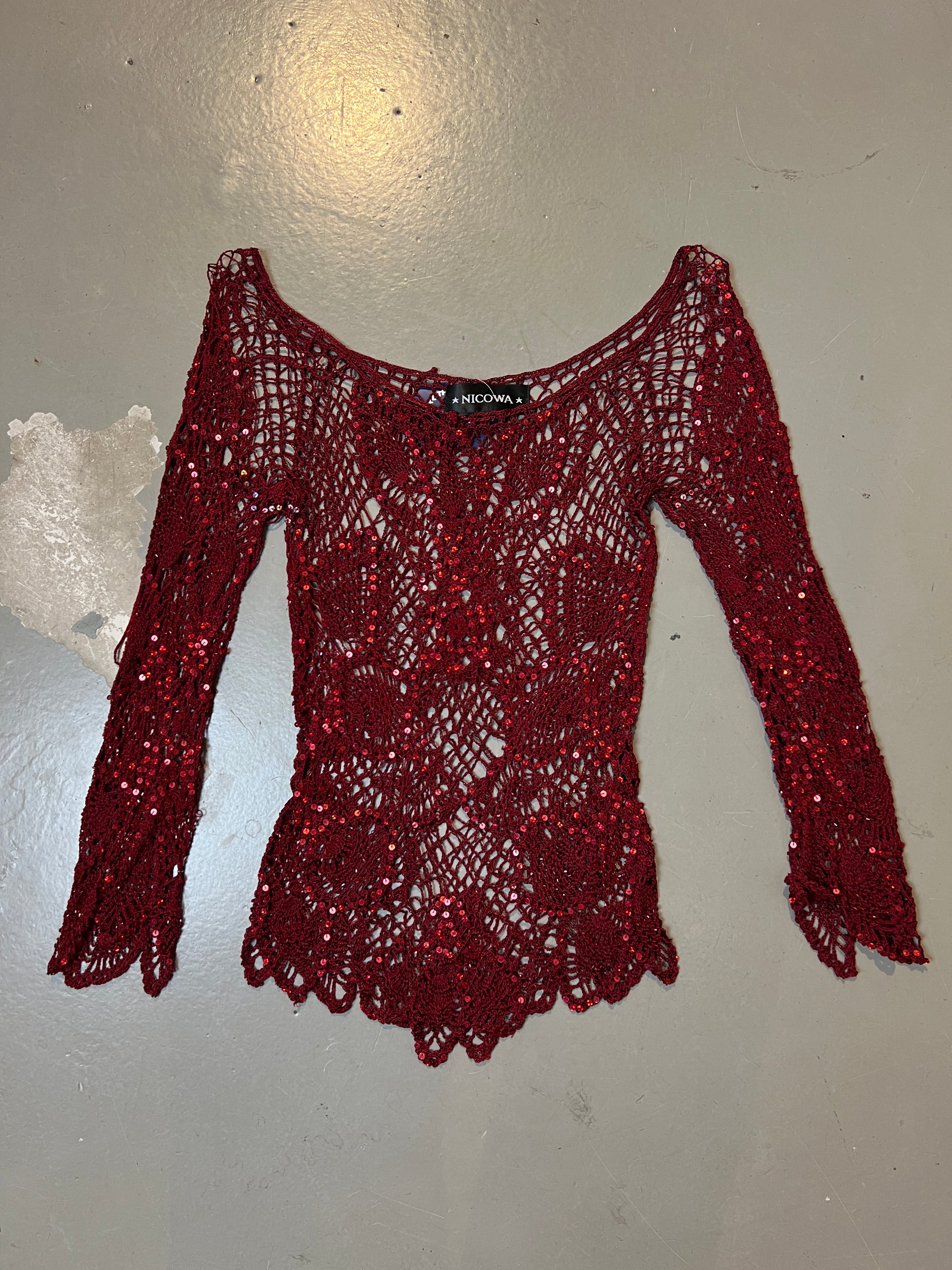 Vintage Red Glitter Net Top XS/S