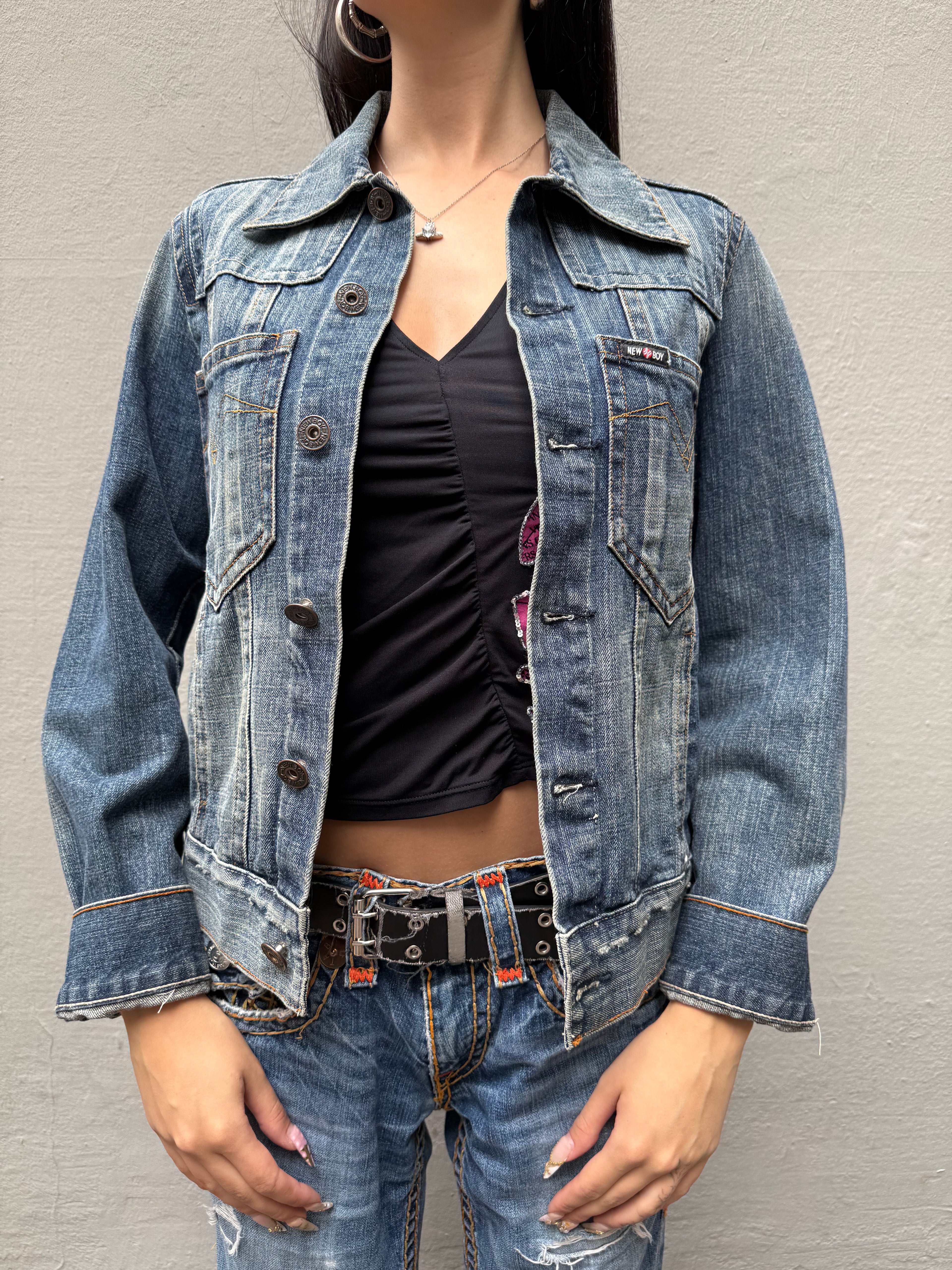 Vintage New Boy Denim Jacket with Back Print M