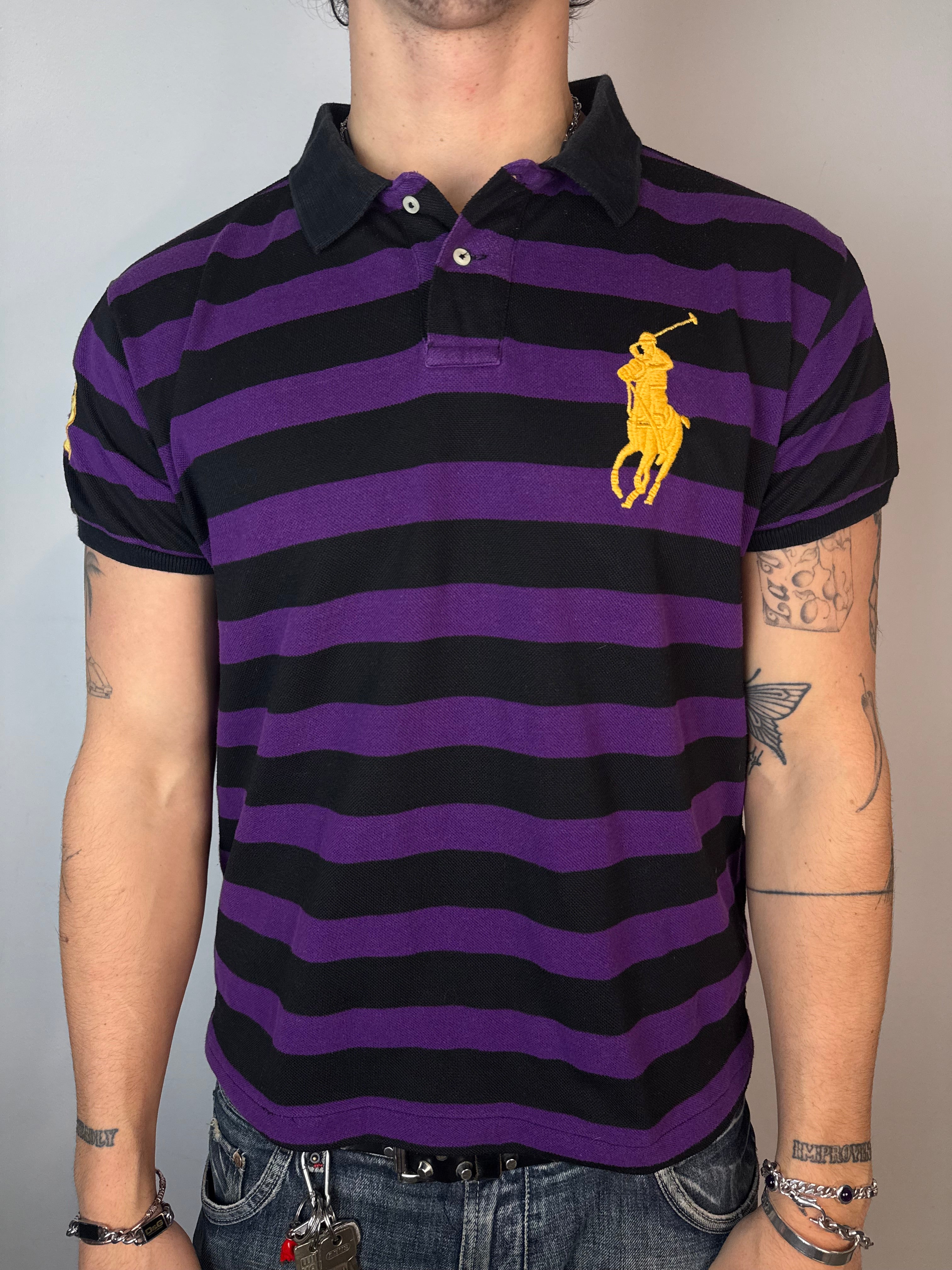 Vintage Polo Ralph Lauren Black and Purple Big Pony Polo Shirt L