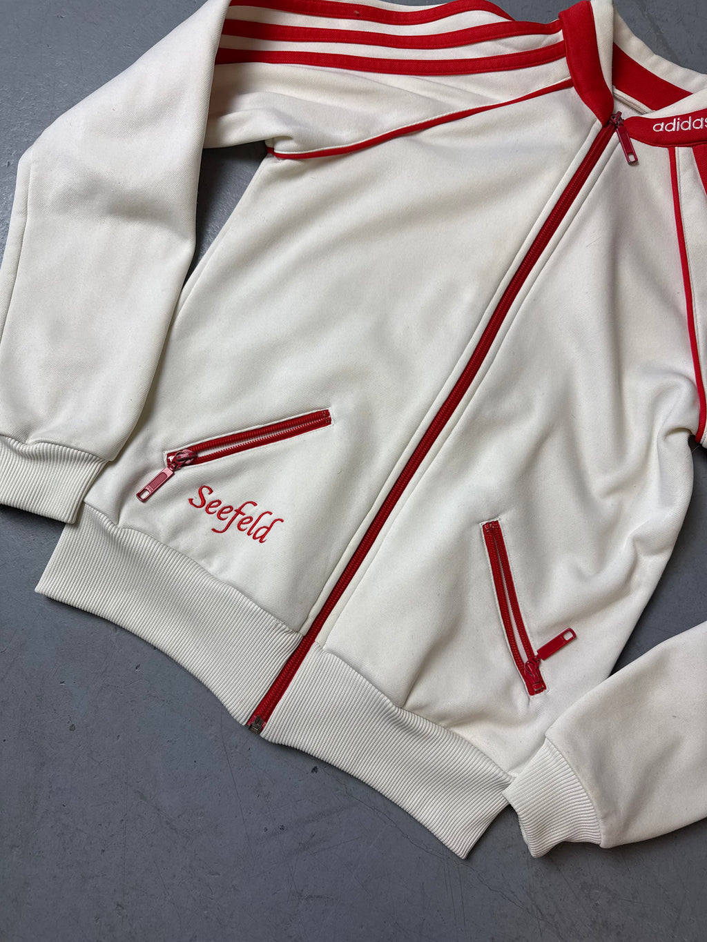 Vintage Adidas Seefeld White and Red Track Jacket S