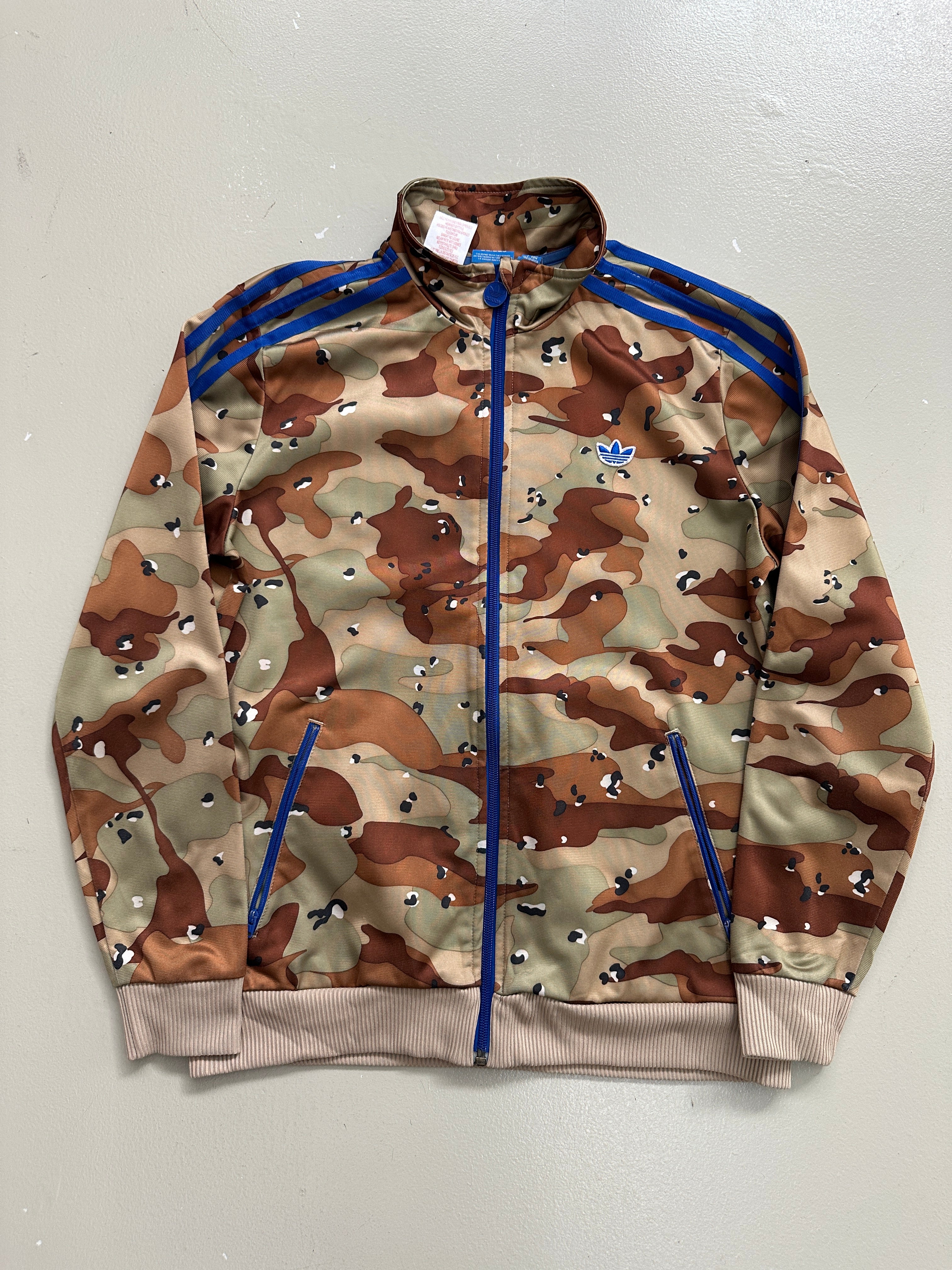 Vintage Adidas Camouflage with Blue Stripes Track Jacket M