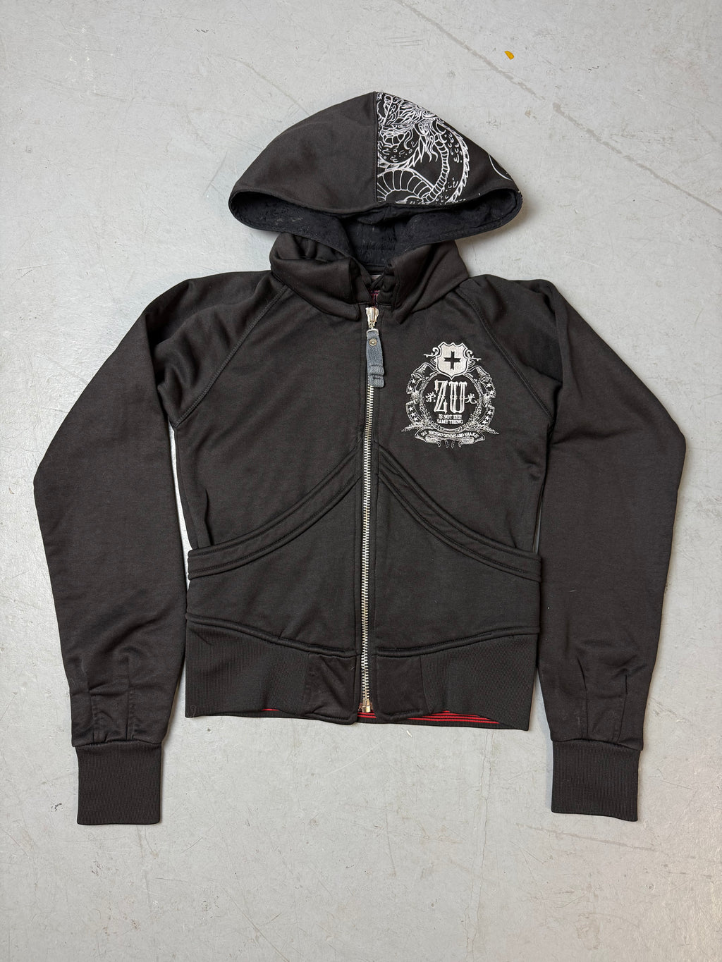 Produktbild von Vintage ZU Elements Black Printed Zip Up Hoodie von vorne