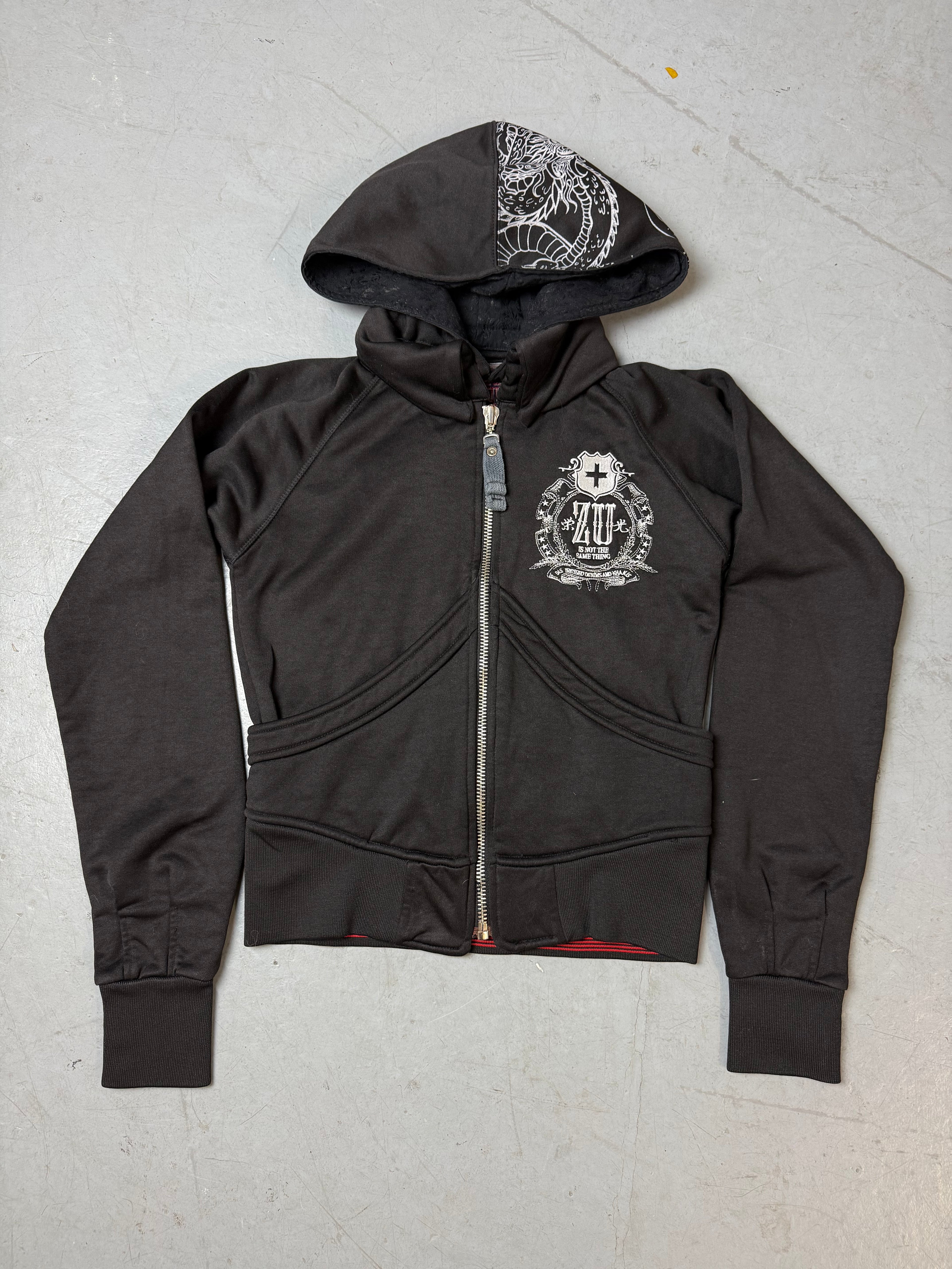 Produktbild von Vintage ZU Elements Black Printed Zip Up Hoodie von vorne