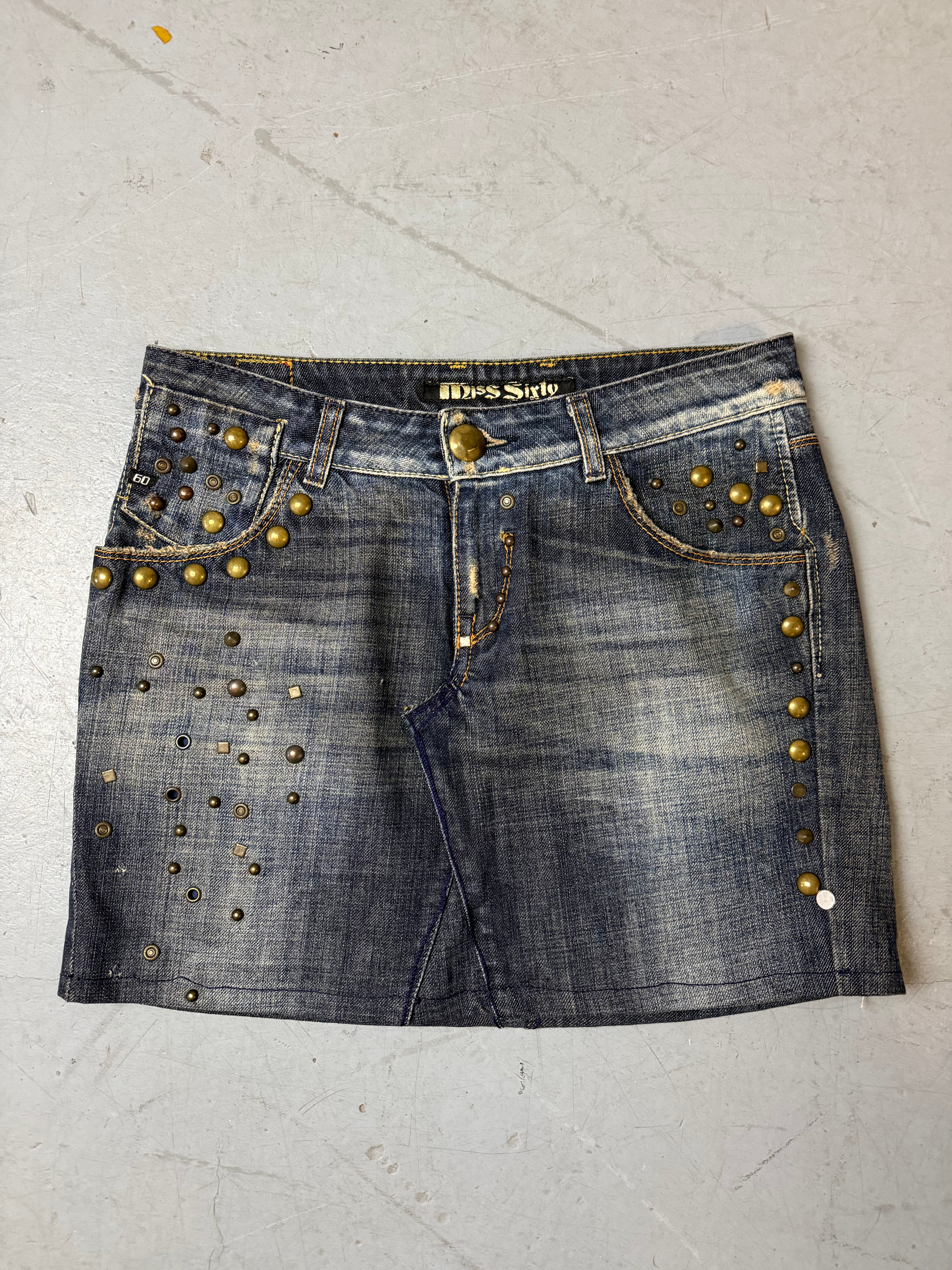 Vintage Miss Sixty Denim Mini Skirt with Studs M