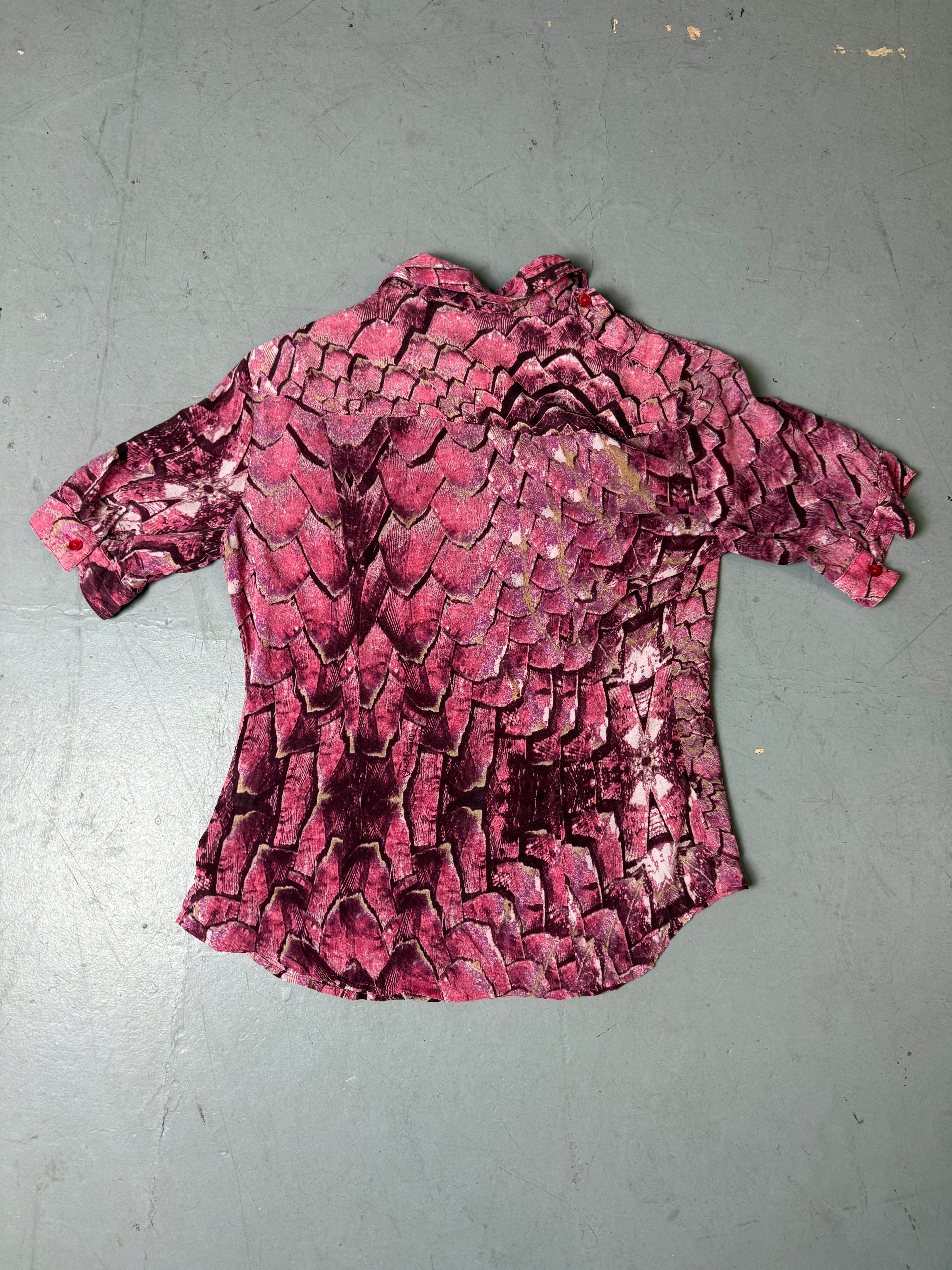 Produktbild von Vintage Just Cavalli Pink Snake Optic Button Up Shirt von vorne