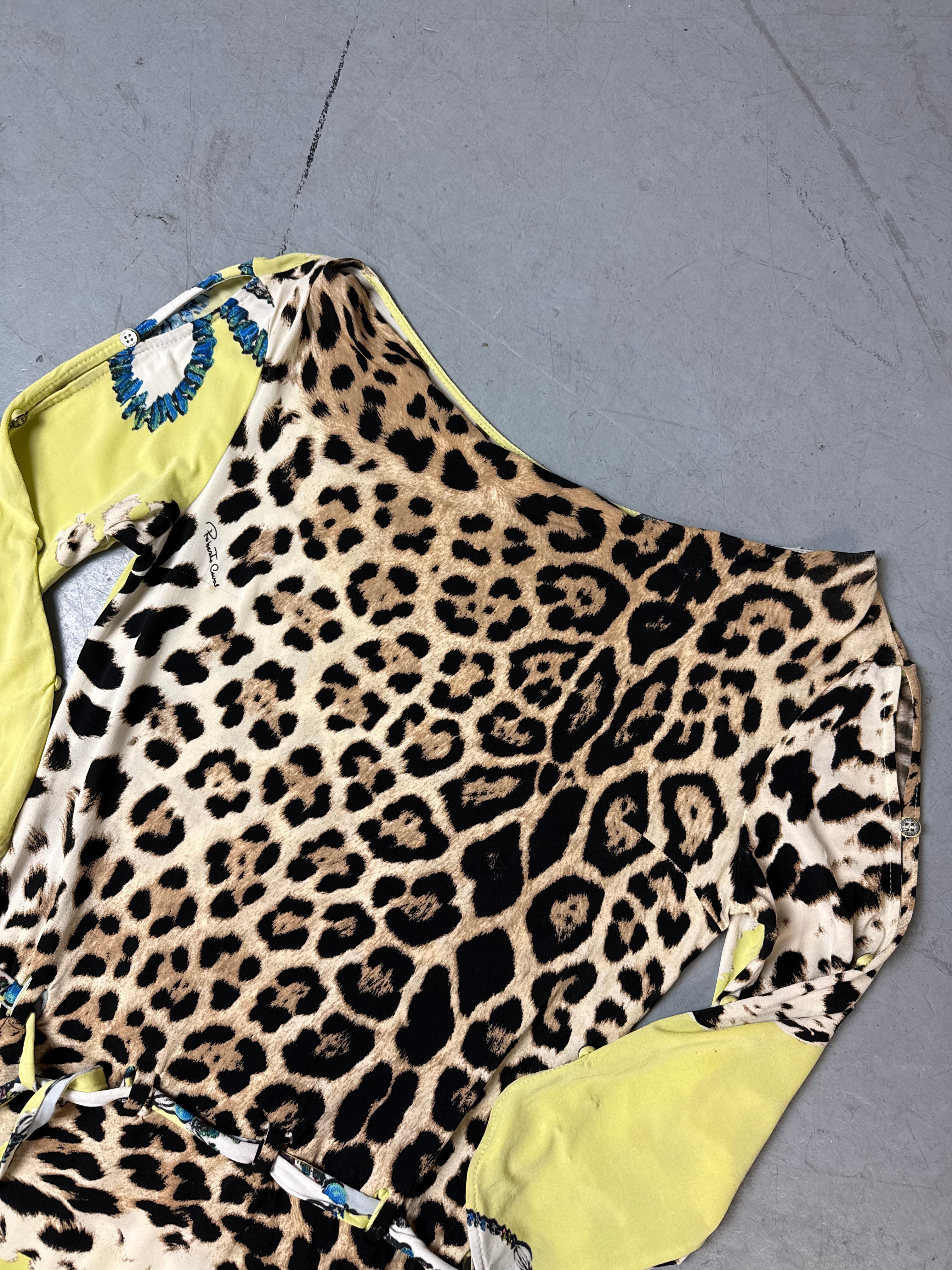 Detailbild von Vintage Roberto Cavalli Yellow Leopard Print Dress M von vorne
