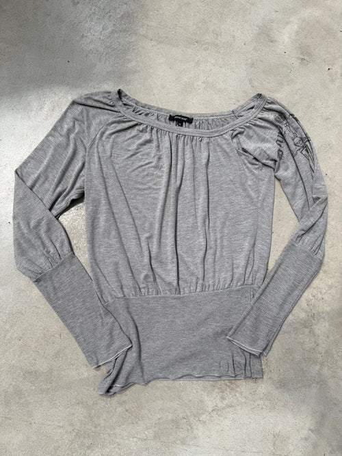 Vintage Denny Rose Grey Offshoulder Longsleeve für Damen Y2K Second Hand Fashion