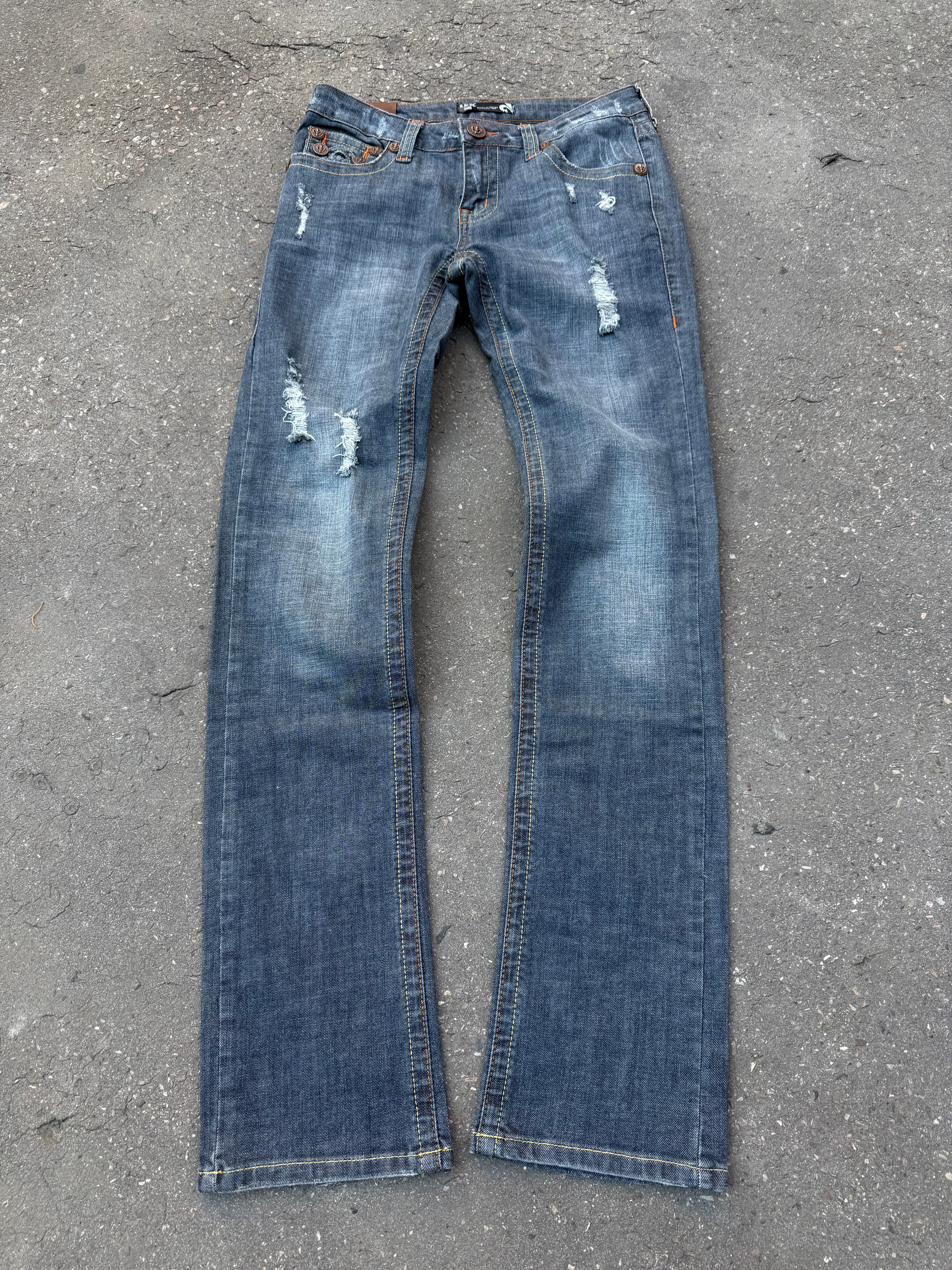 Y2K Laguna Beach „Huntington Beach“ Grey Blue Mid Waist Denim  für Damen. Y2K 2000s Fashion