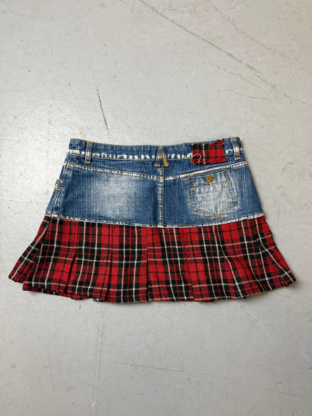 Vintage Esisto Denim and Red Plaid Mini Skirt S