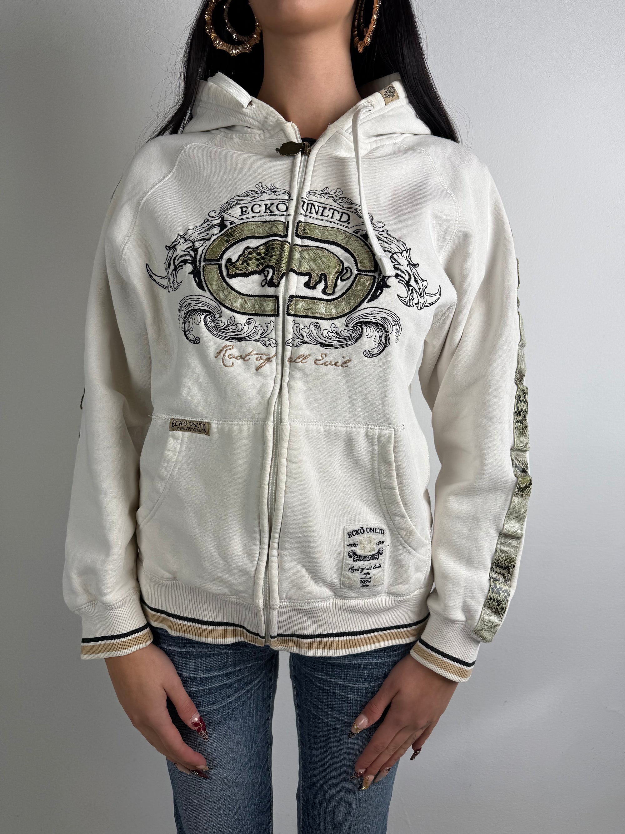 Vintage Ecko Unltd. White Oversized Zip Up Hoodie S/M
