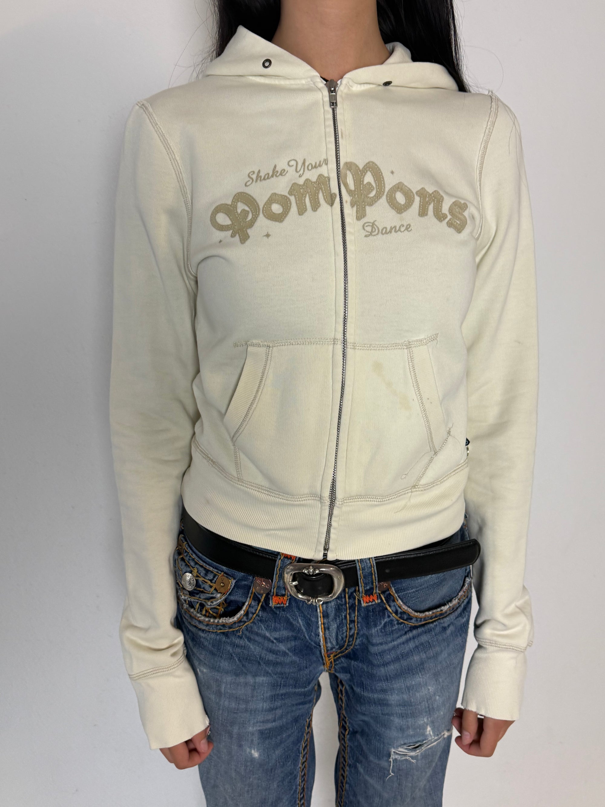 Cream Zip Up Hoodie von Onyx in Größe S mit Print vorne 