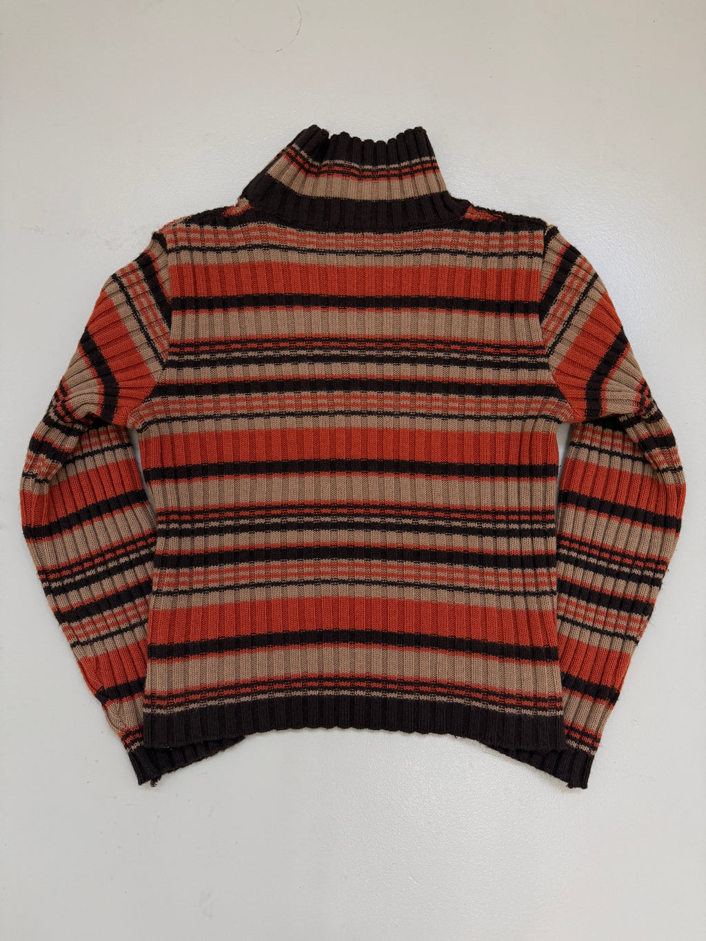 Vintage Orange and Brown Striped Knit Sweater M