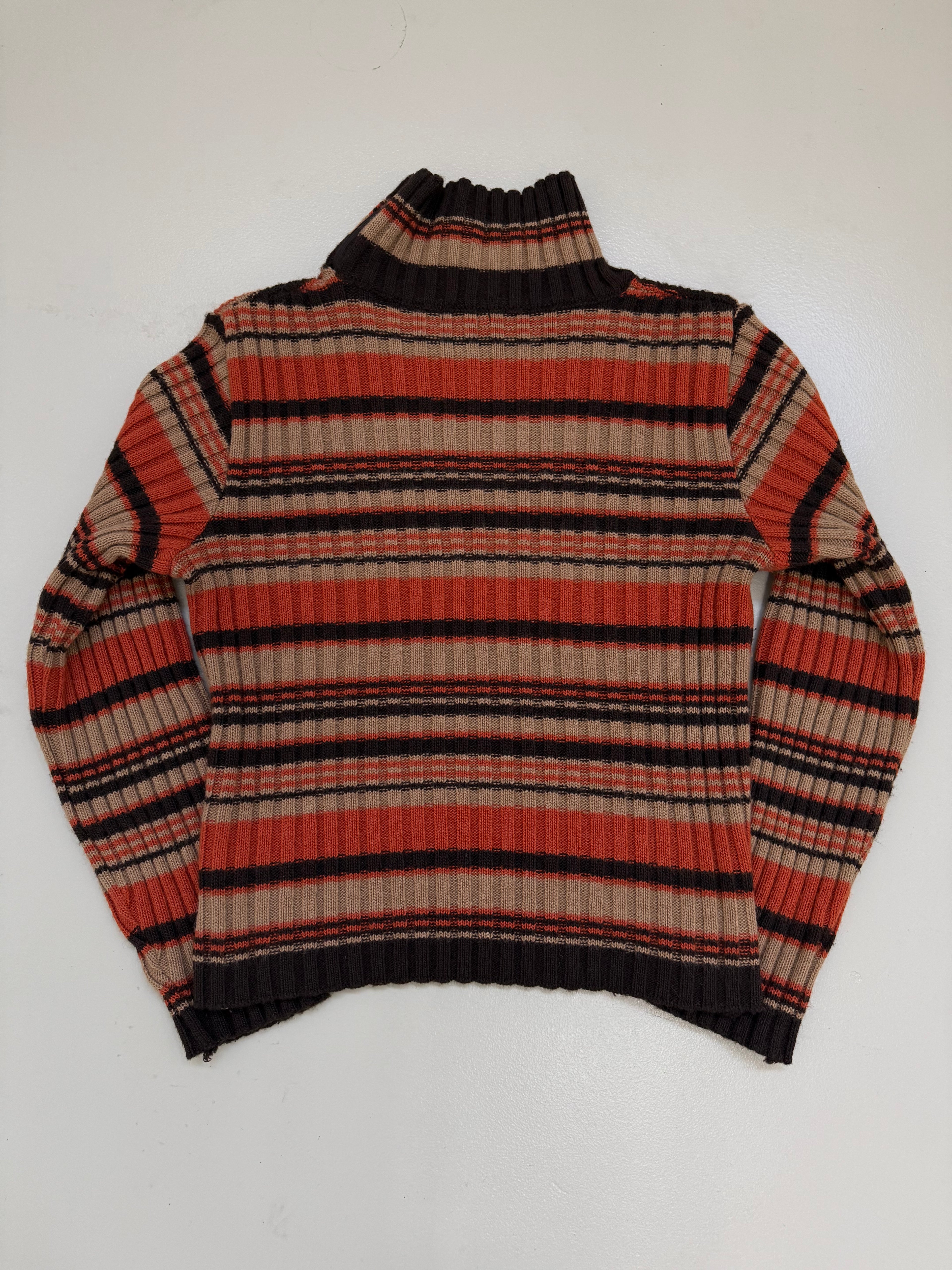 Vintage Orange and Brown Striped Knit Sweater M