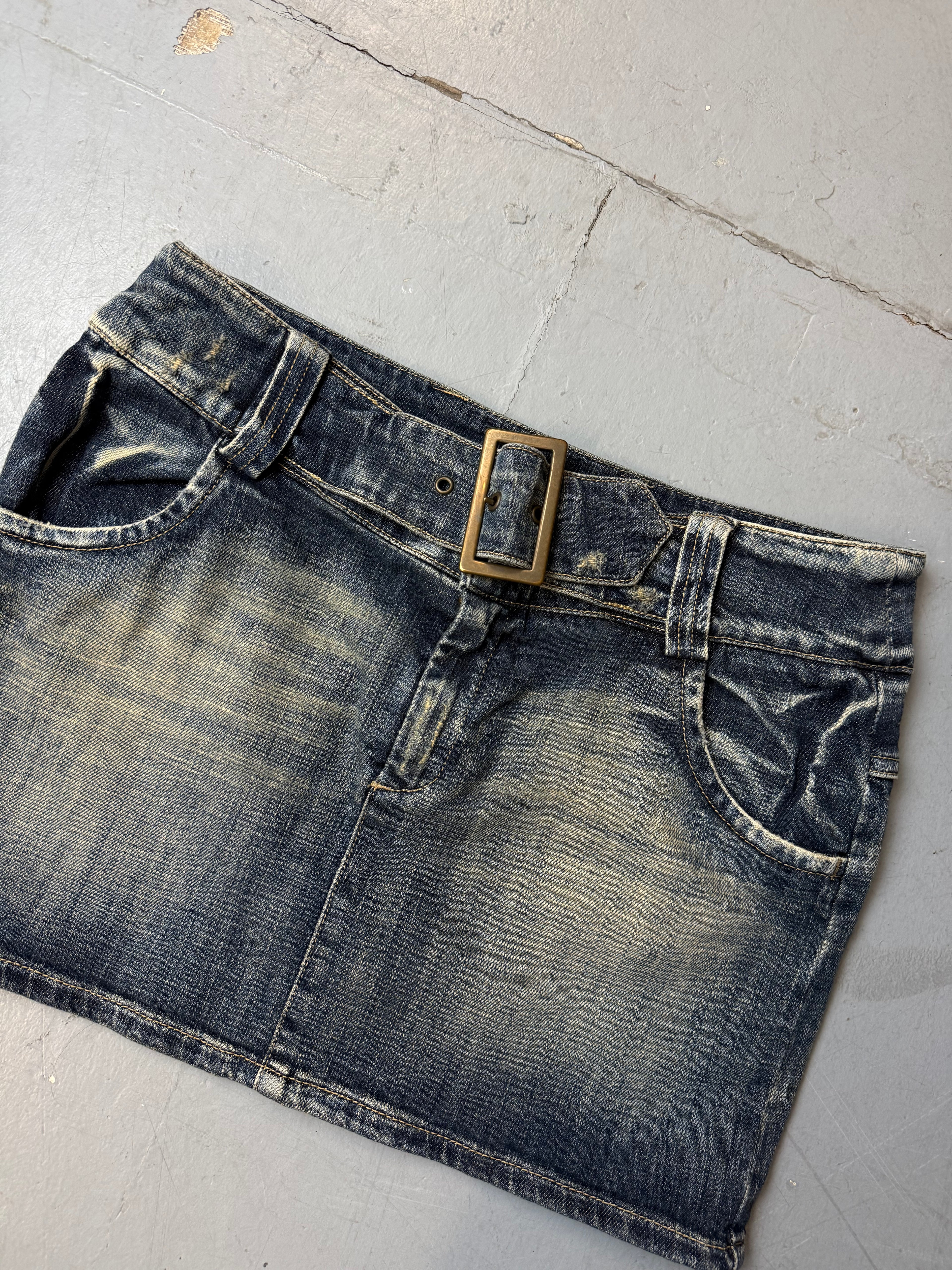 Vintage Benetton Denim Mini Skirt with Belt M