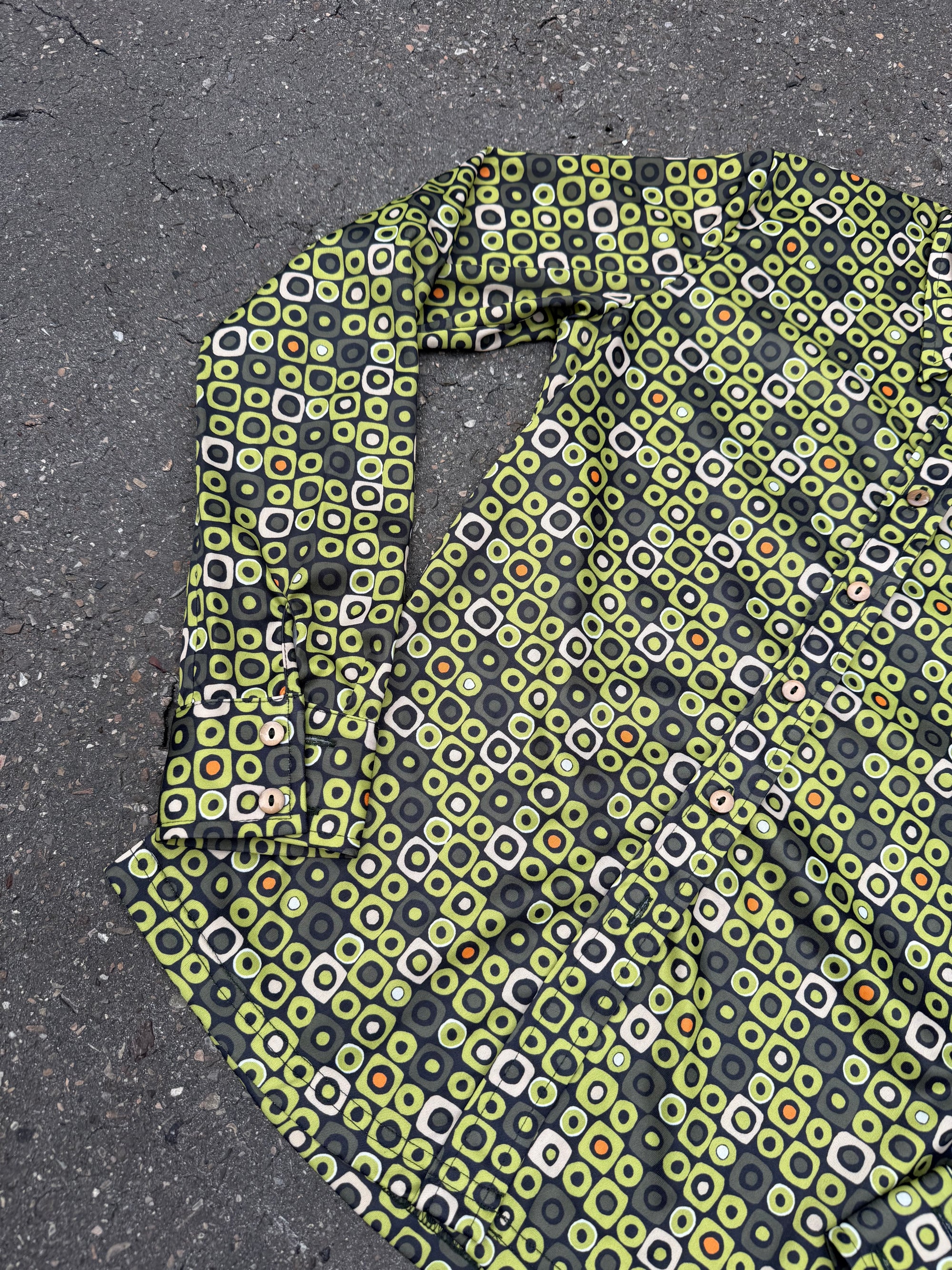 Vintage Green 80s Style Button Up Blouse S