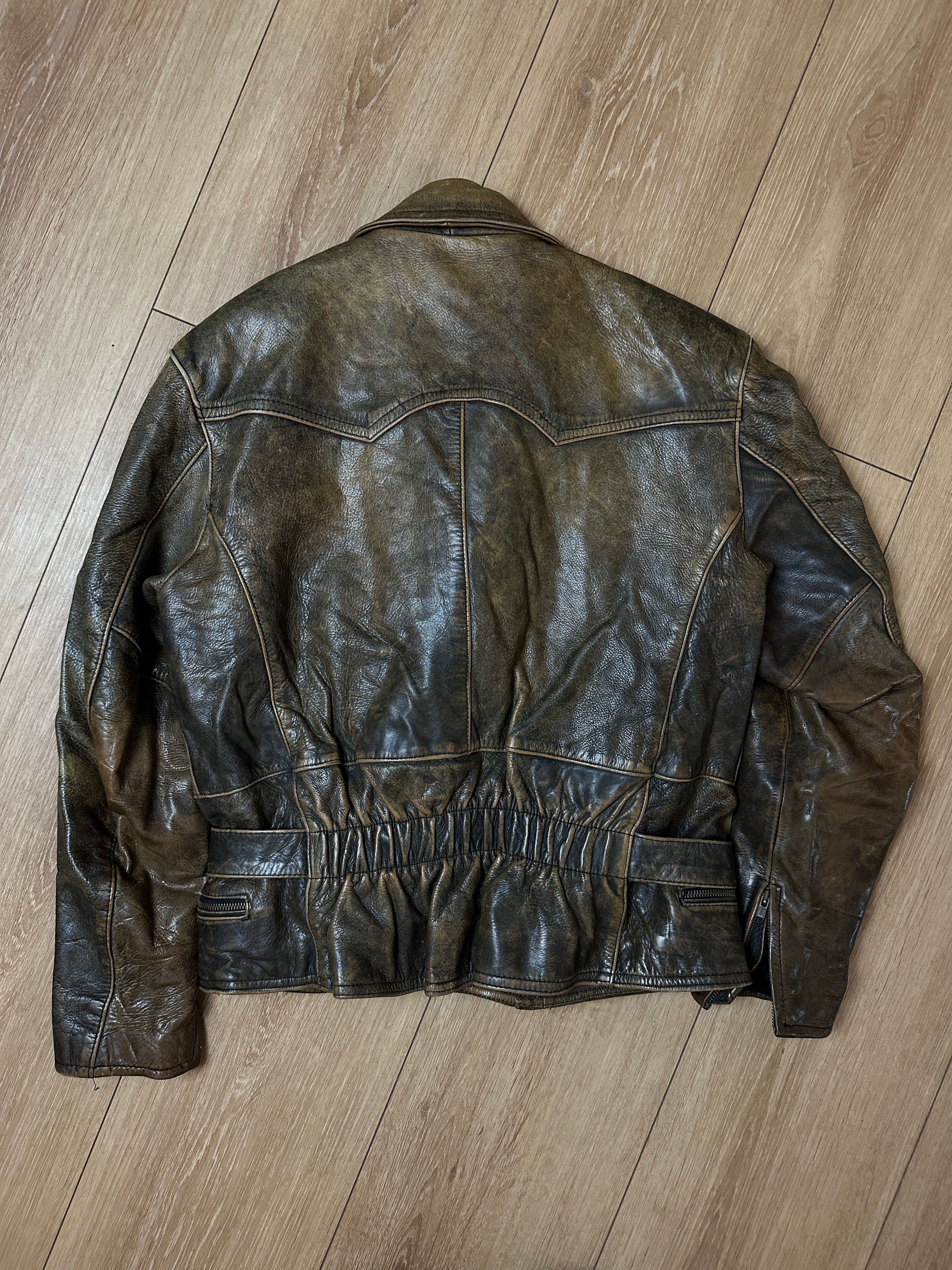 Produktbild von einer Vintage Brown Leather Biker Jacket von hinten