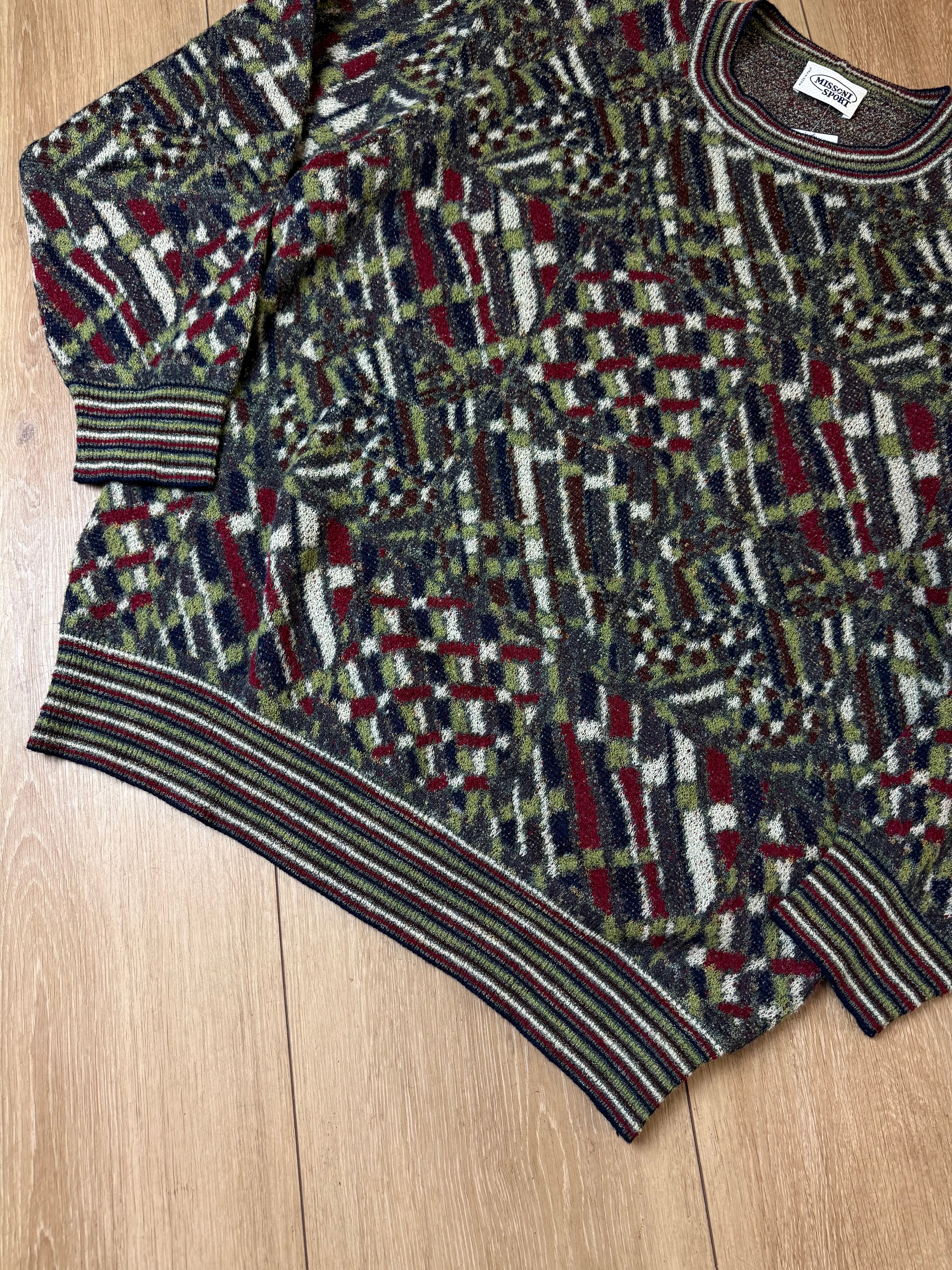 Detailbild von einem Vintage Missoni Sport Green Knit Sweater von vorne