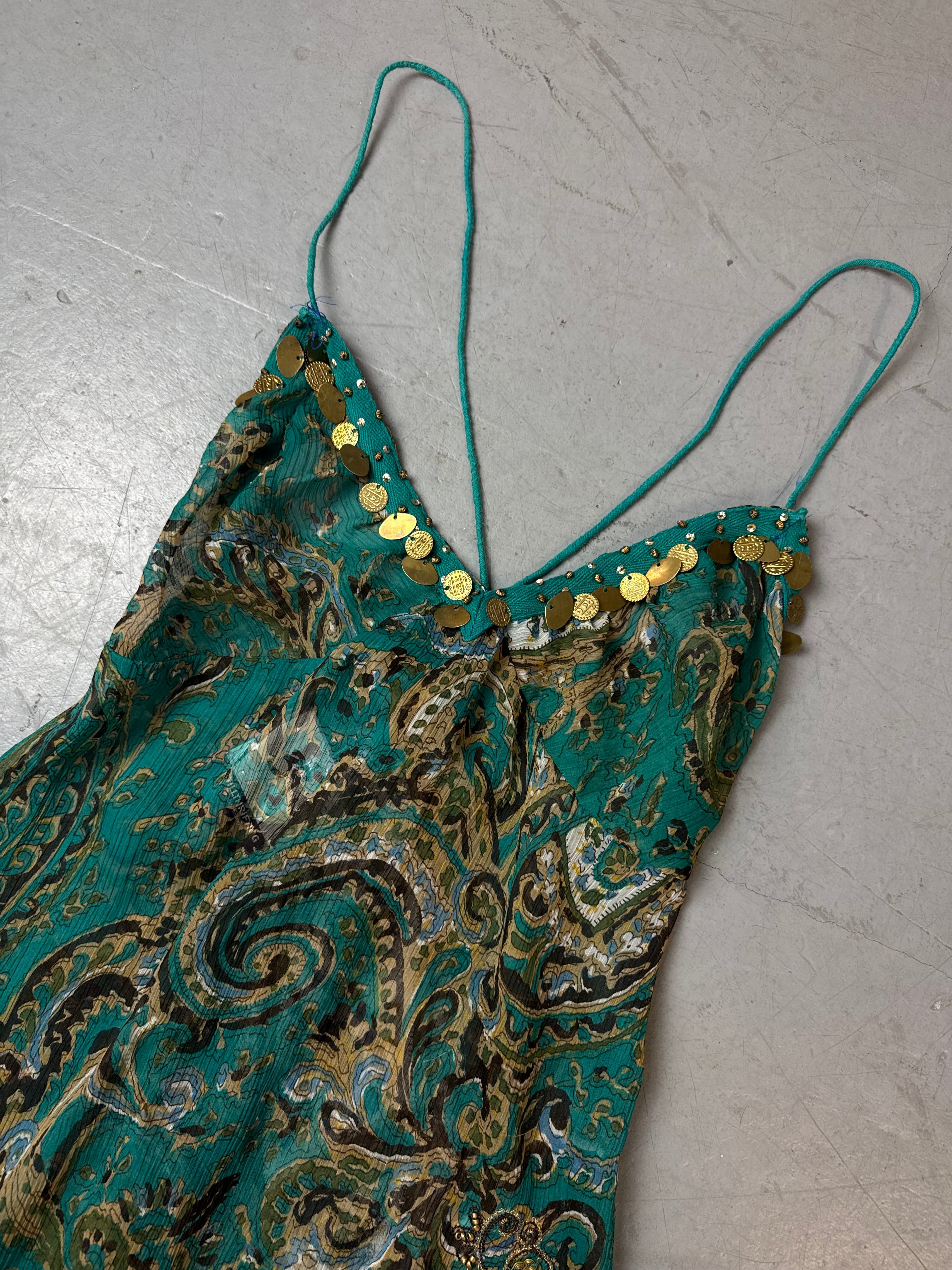 Vintage Extyn Paisley Tankini Mesh Top für Damen. Y2K Second Hand 2000s Fashion