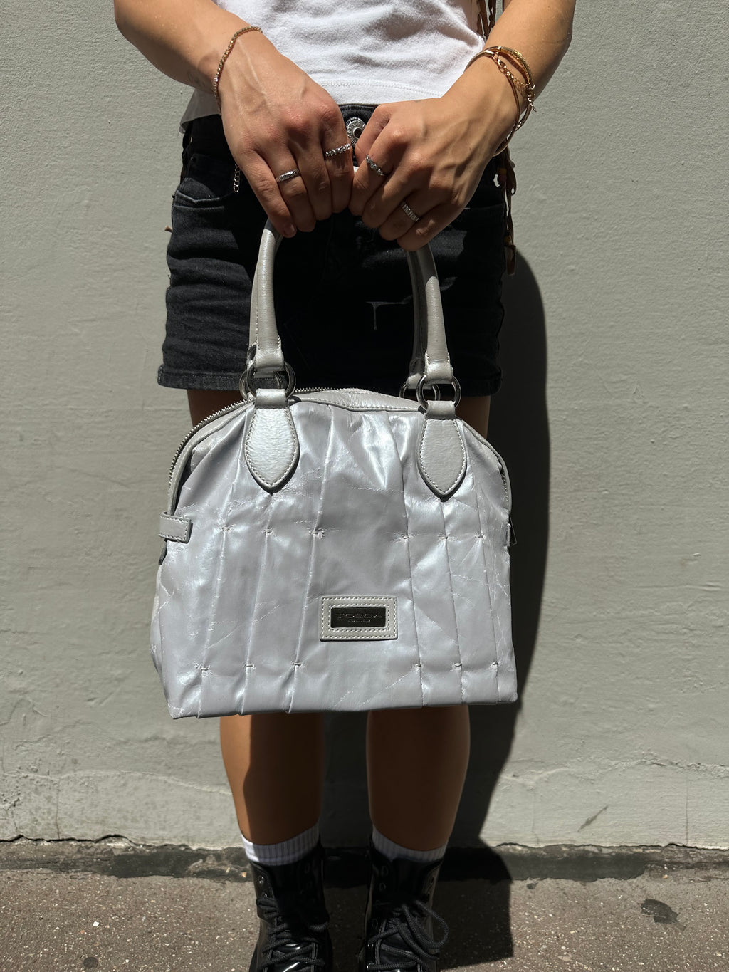 Vintage Silver Ruffled Mini Bag