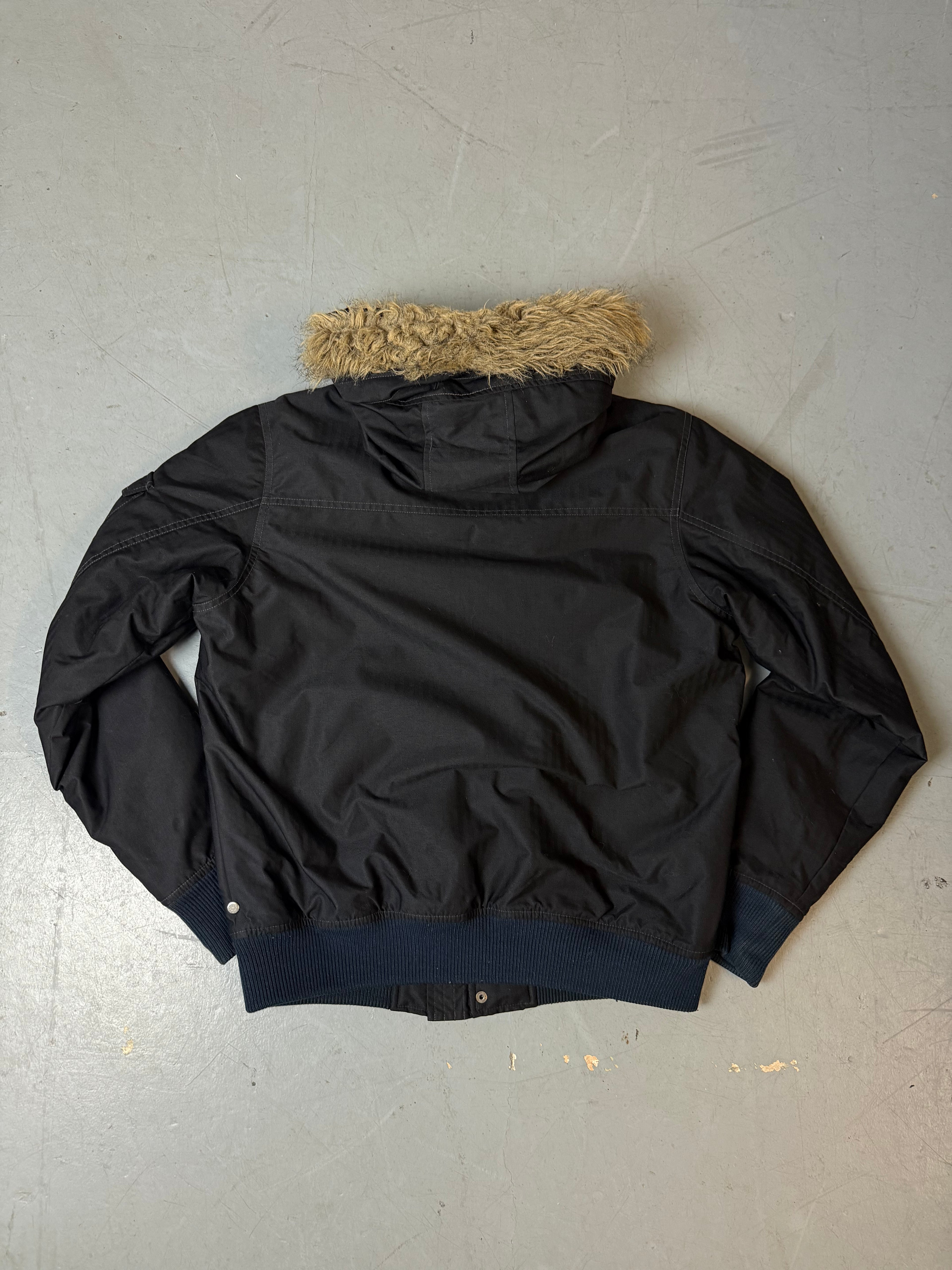 Vintage Woolrich Black Winter Jacket with Fur Hood M/L