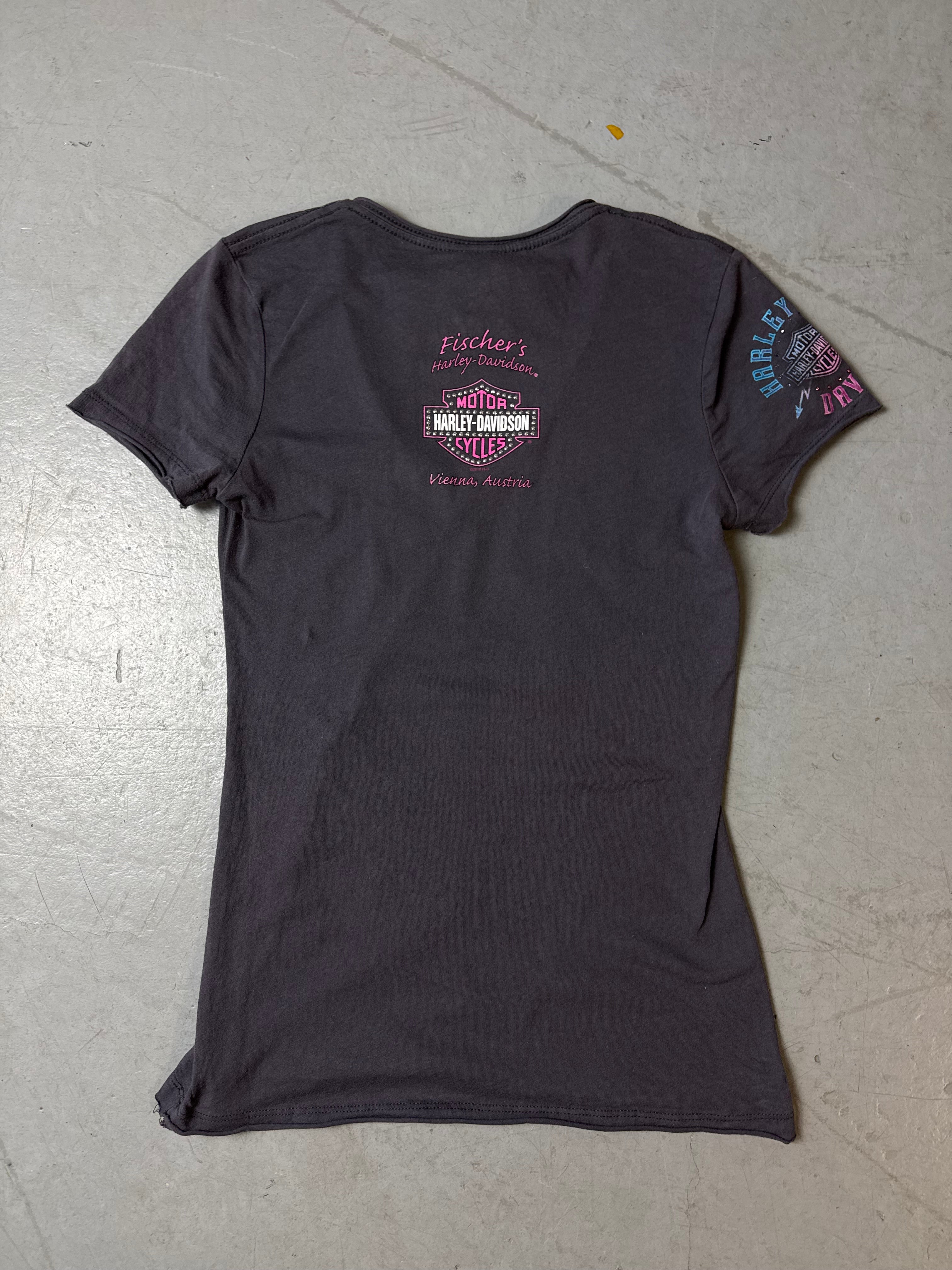 Vintage Harley Davidson Grey T-Shirt with Rhinestones S