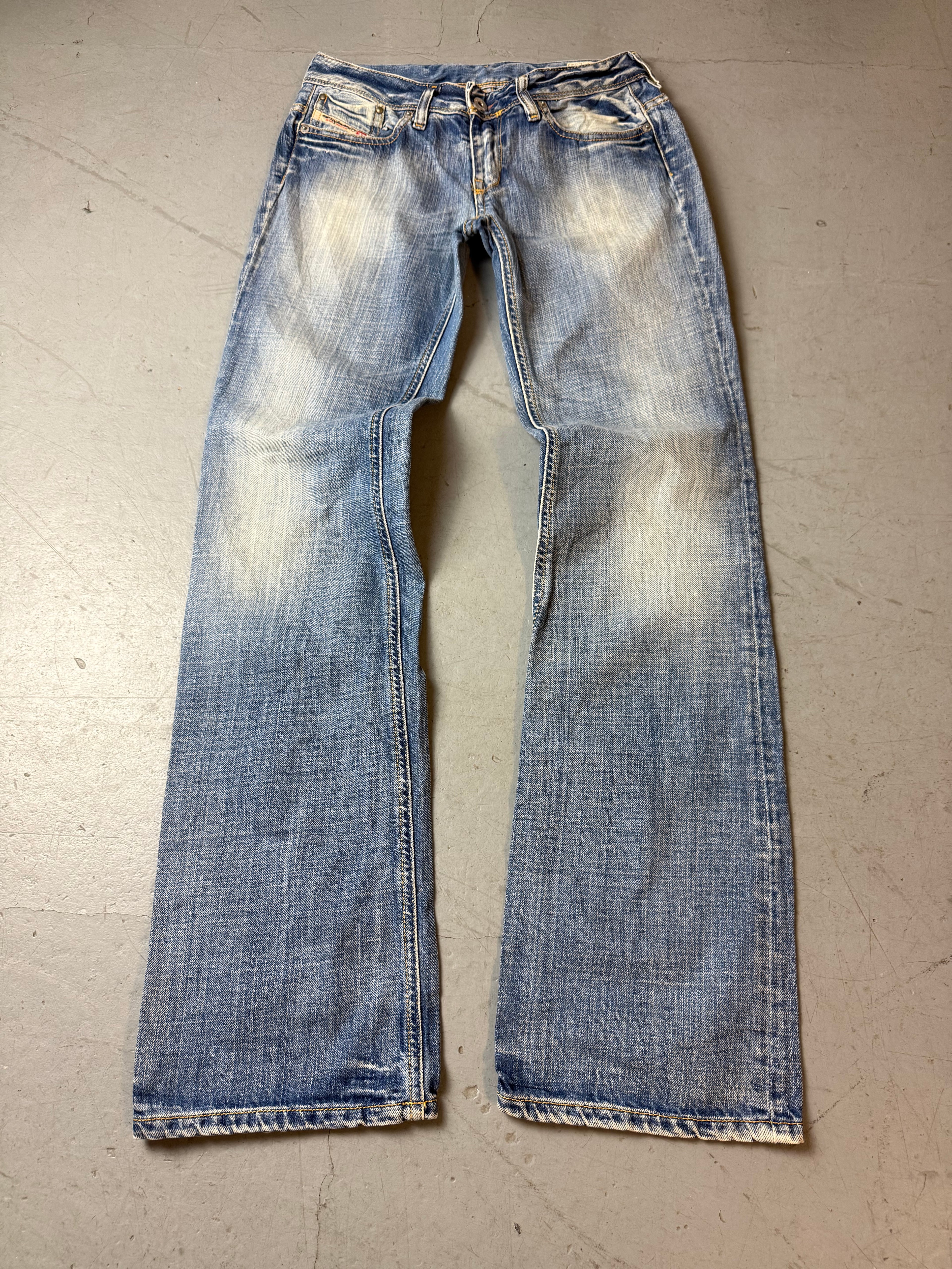 Vintage Diesel Light Blue Low Waist Bootcut Jeans. Y2K Second Hand 2000s Fashion