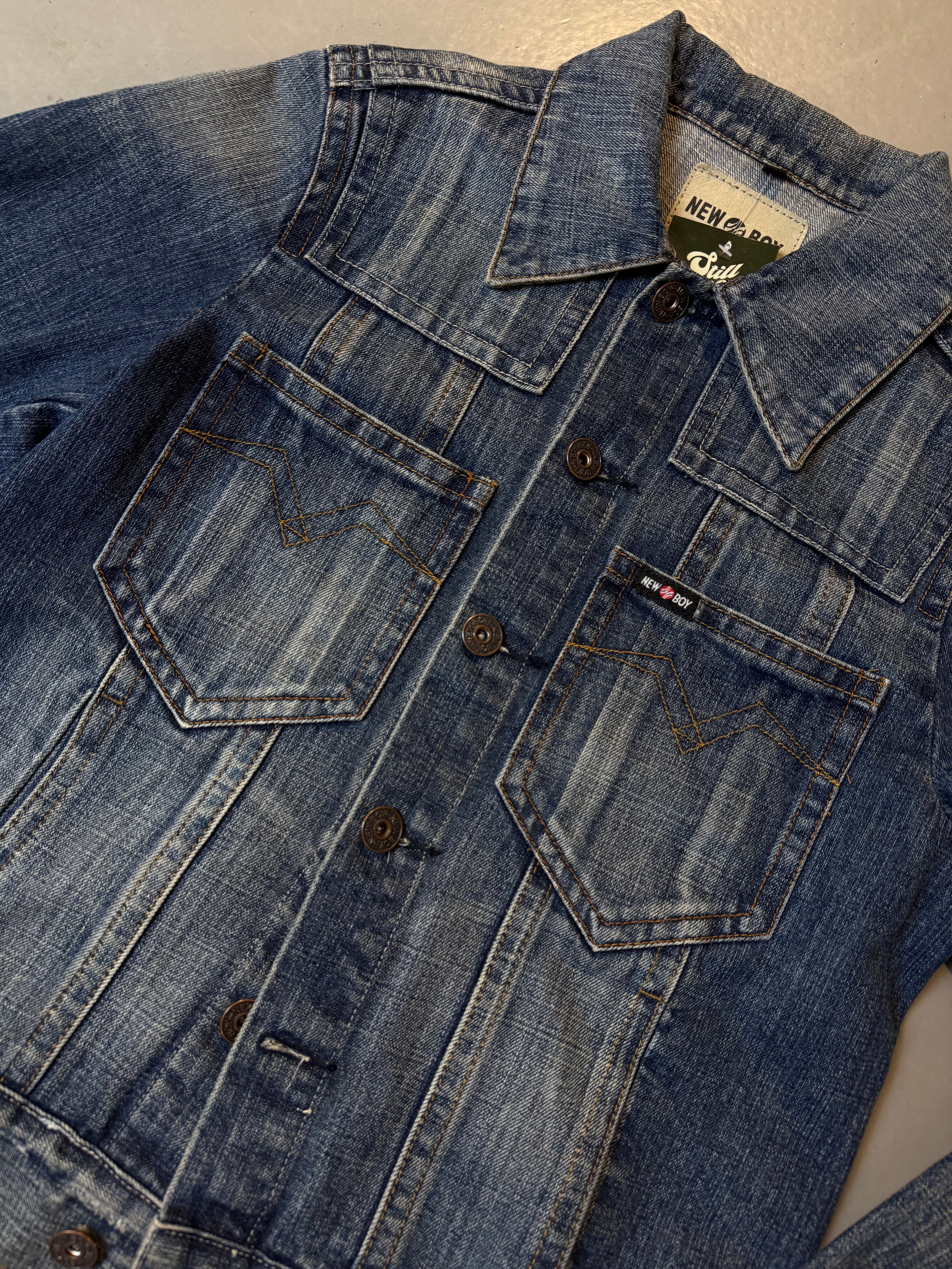 Vintage New Boy Denim Jacket with Back Print M