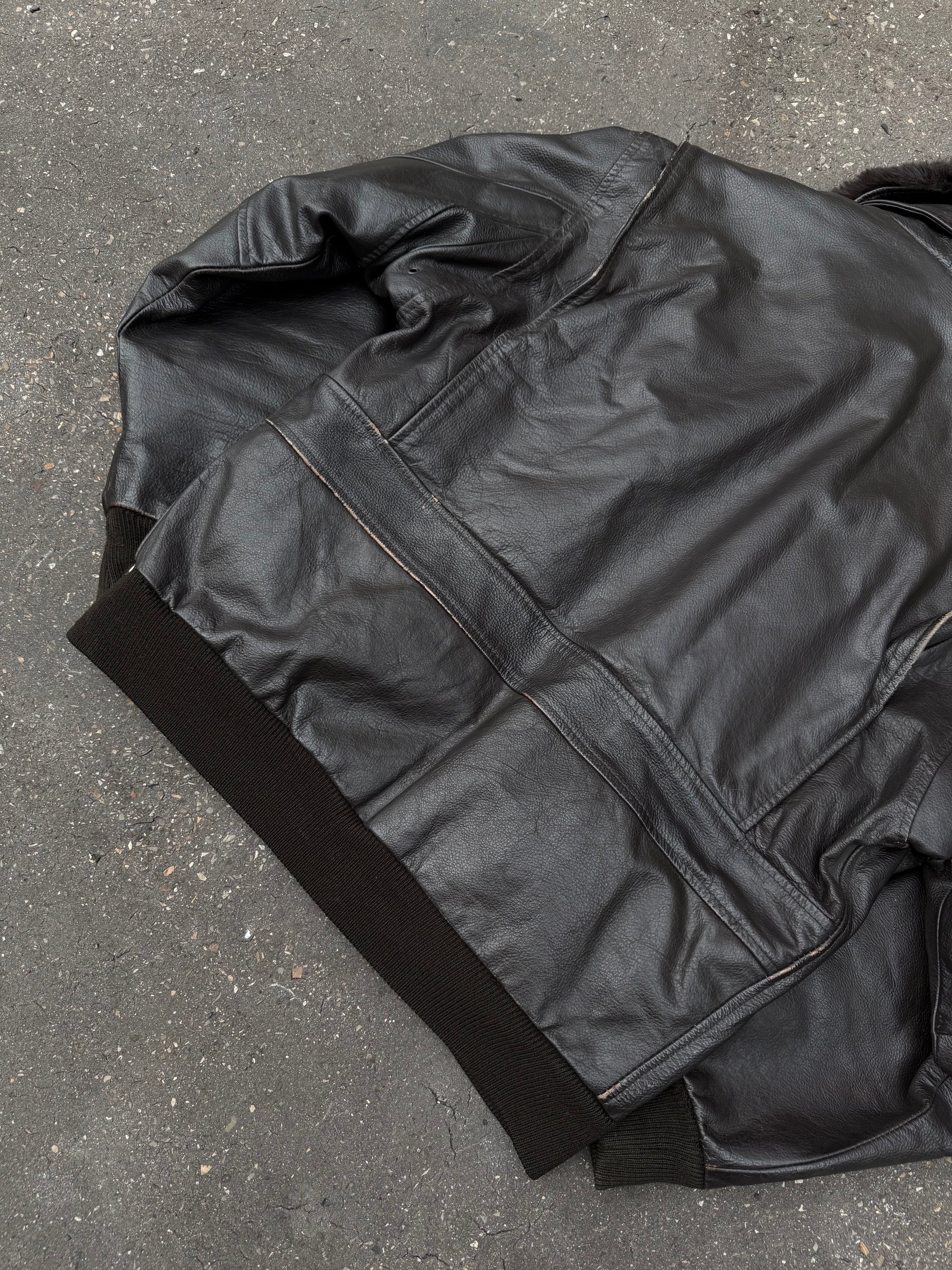 Vintage Brown Double Lined Leather Jacket with Removable Fur Collar