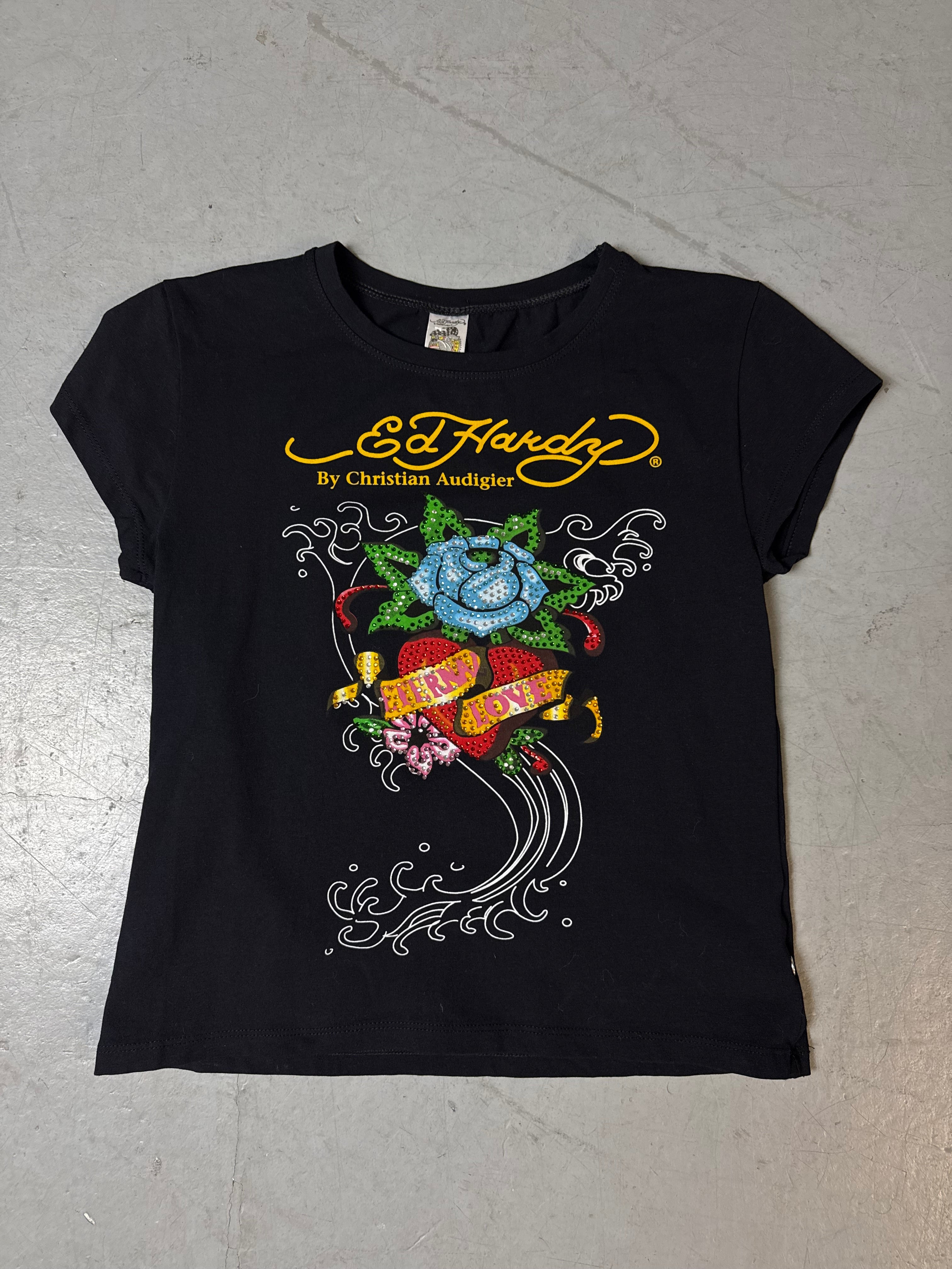 Produktbild von Vintage Ed Hardy Black Rhinestone Baby Tee S von vorne