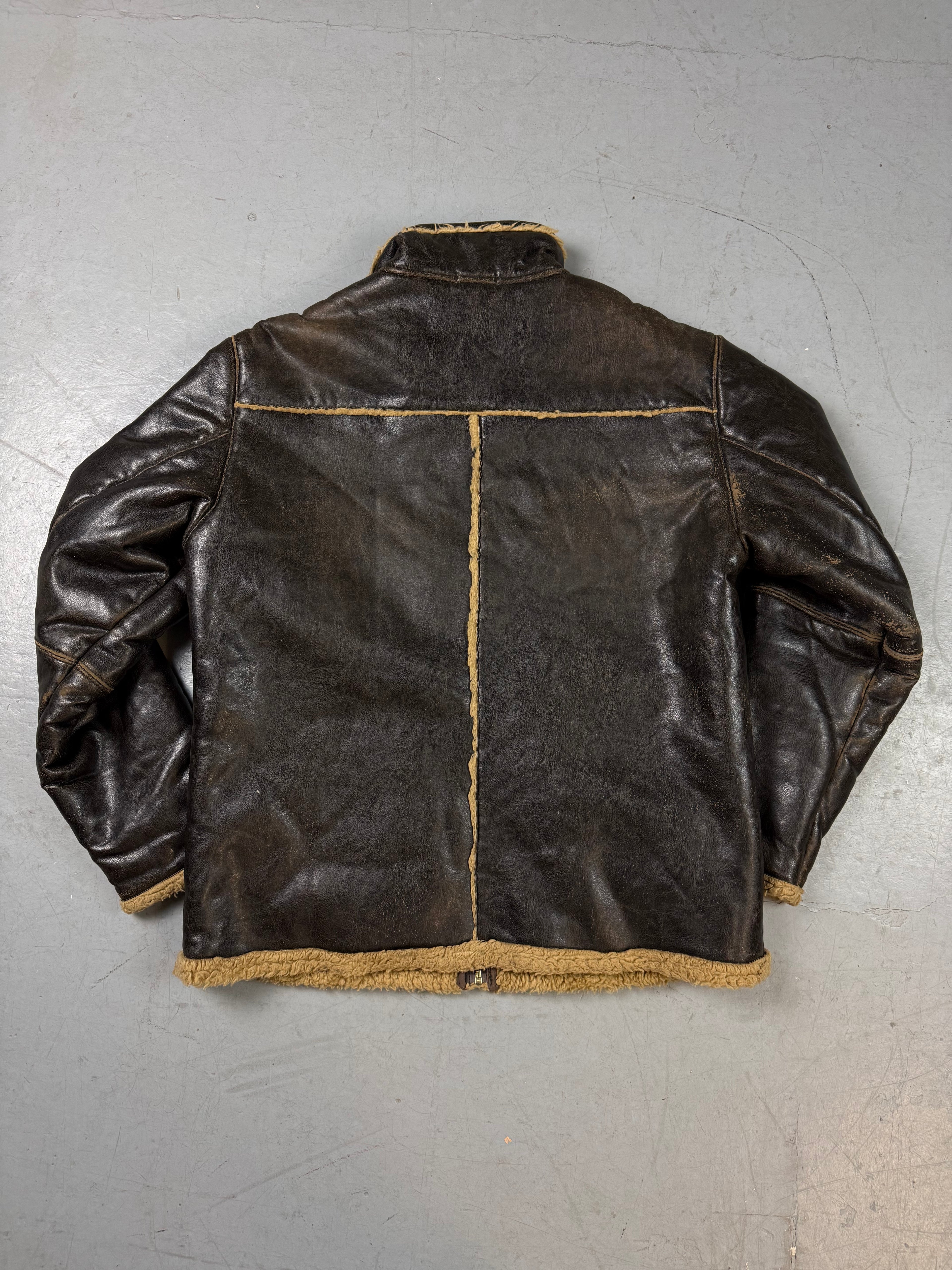 Vintage Faux Leather Jacket with Teddy Lining L
