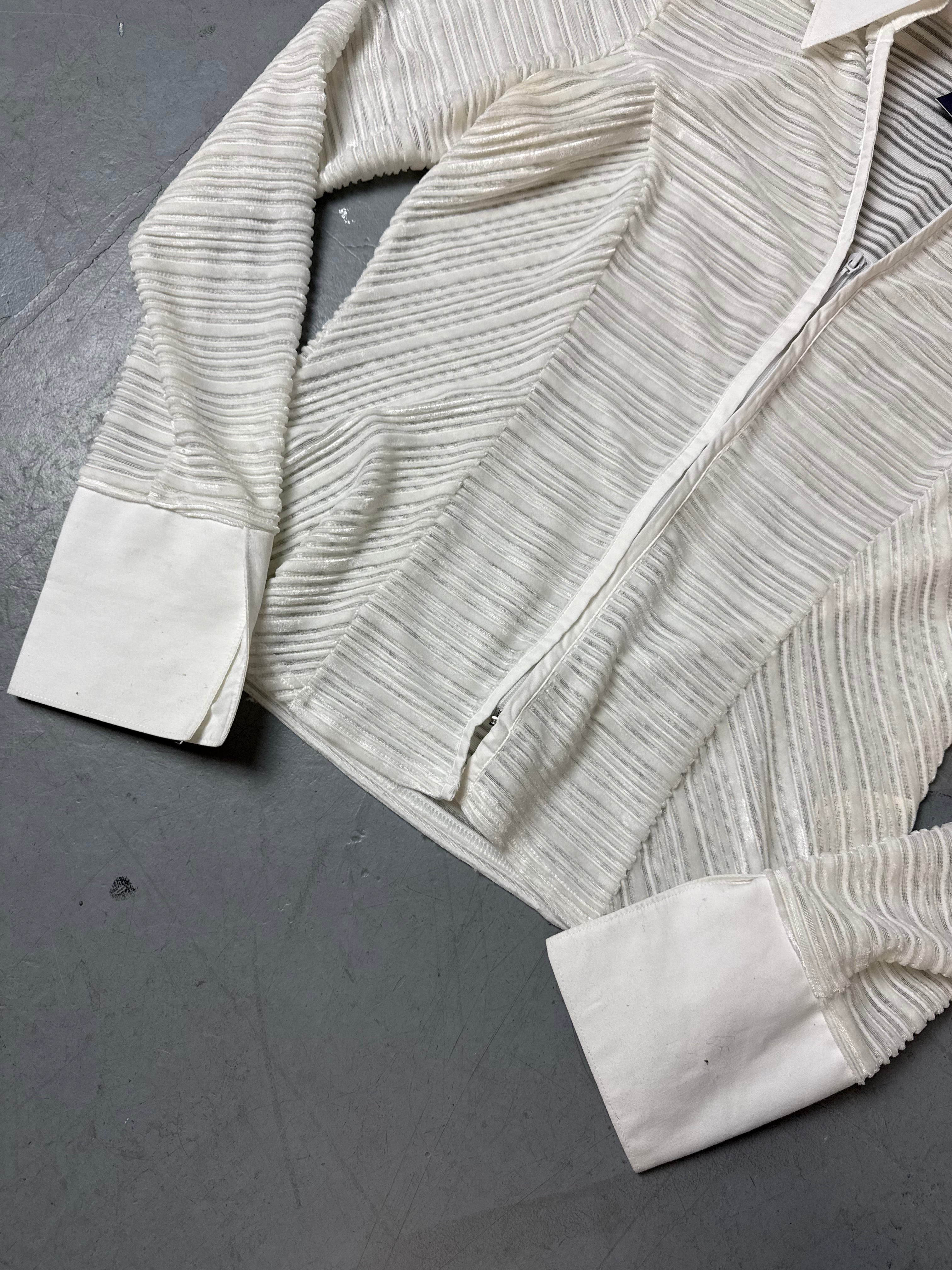 Vintage White Zip Up Seethorugh Shirt M