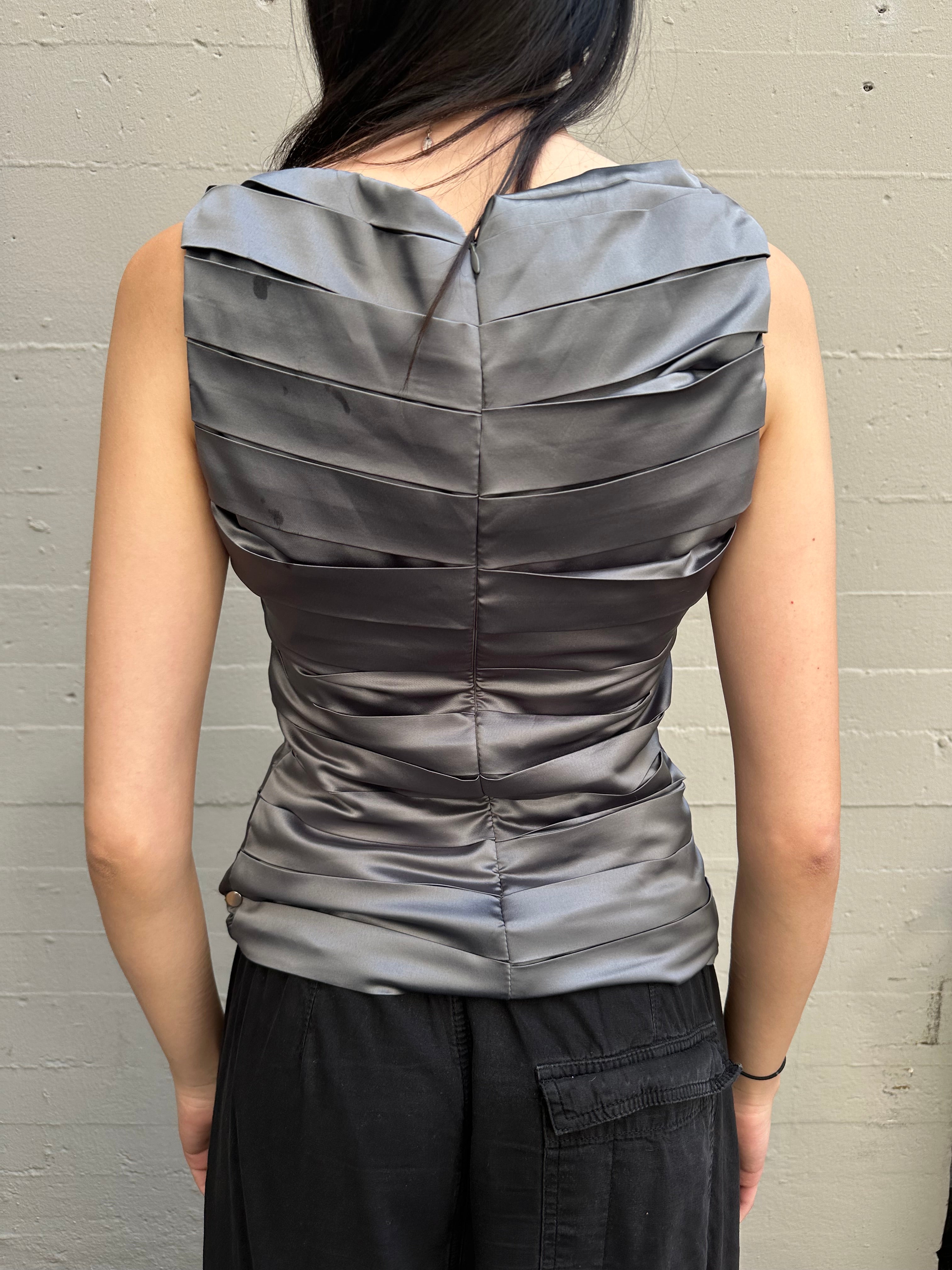 Vintage Silver Imperial Ruffle Top S