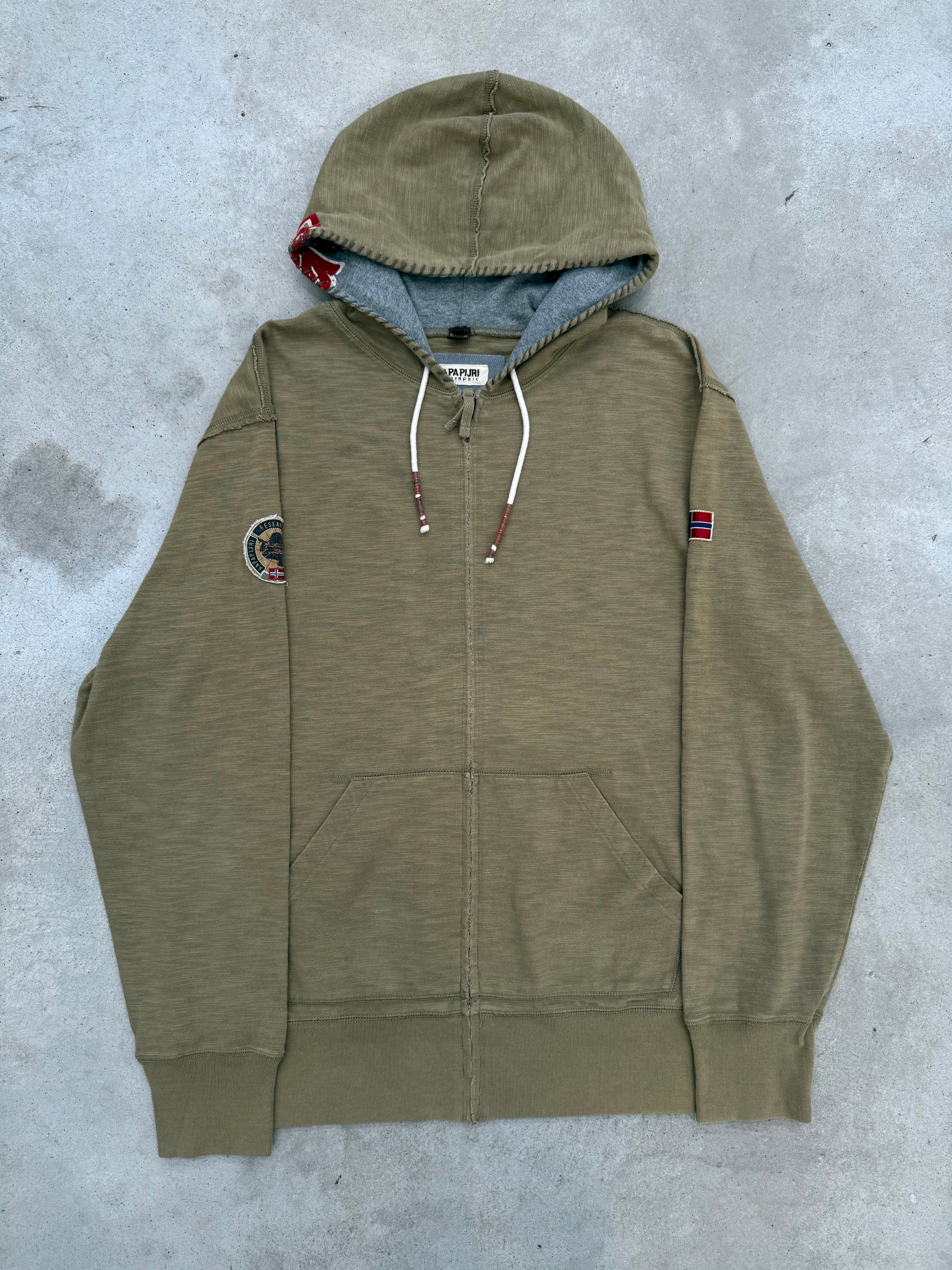 Vintage Napapijri Khaki Zip Hoodie XXL
