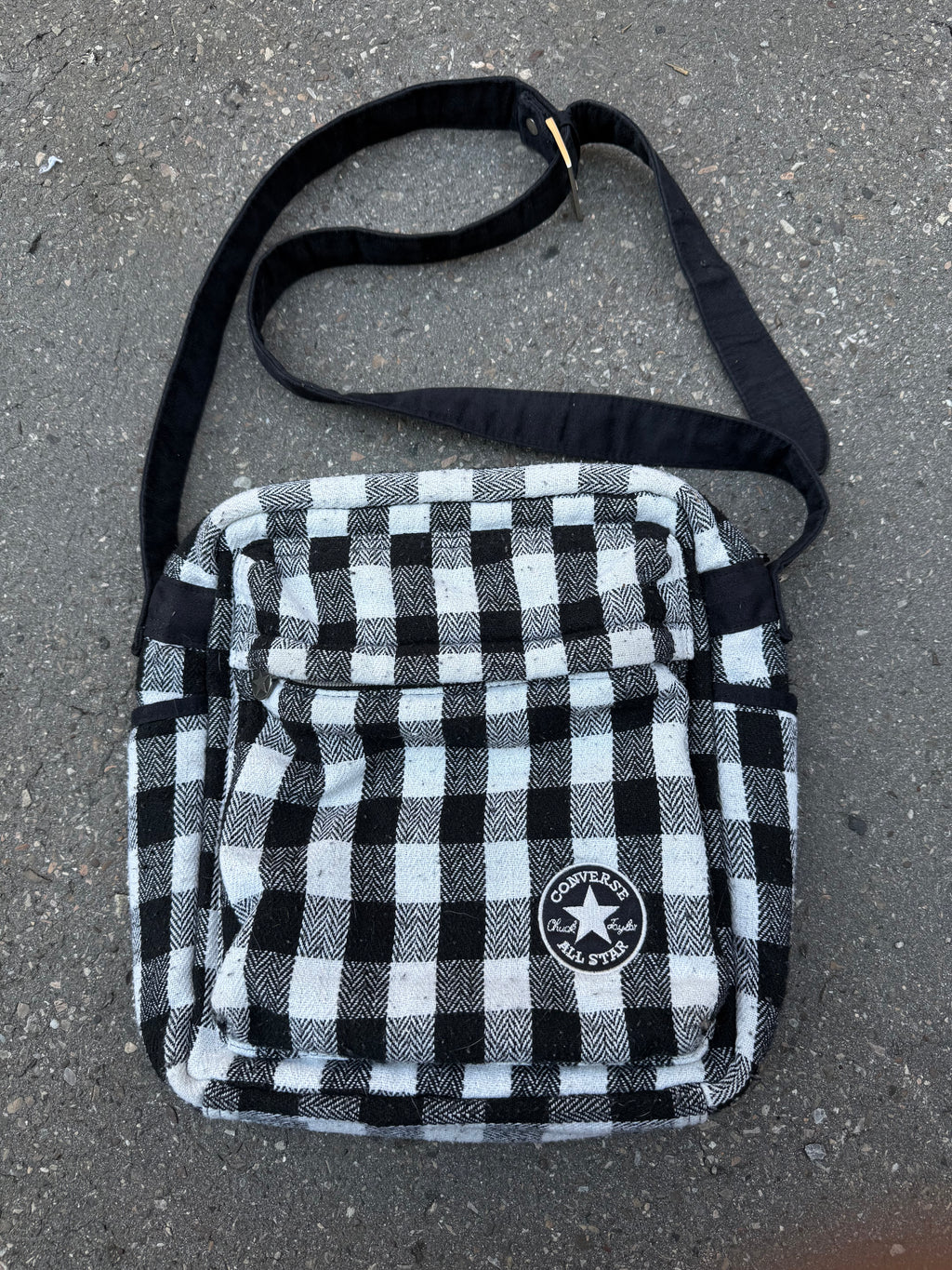 Vintage Converse Black and White Chequered Crossbody Bag
