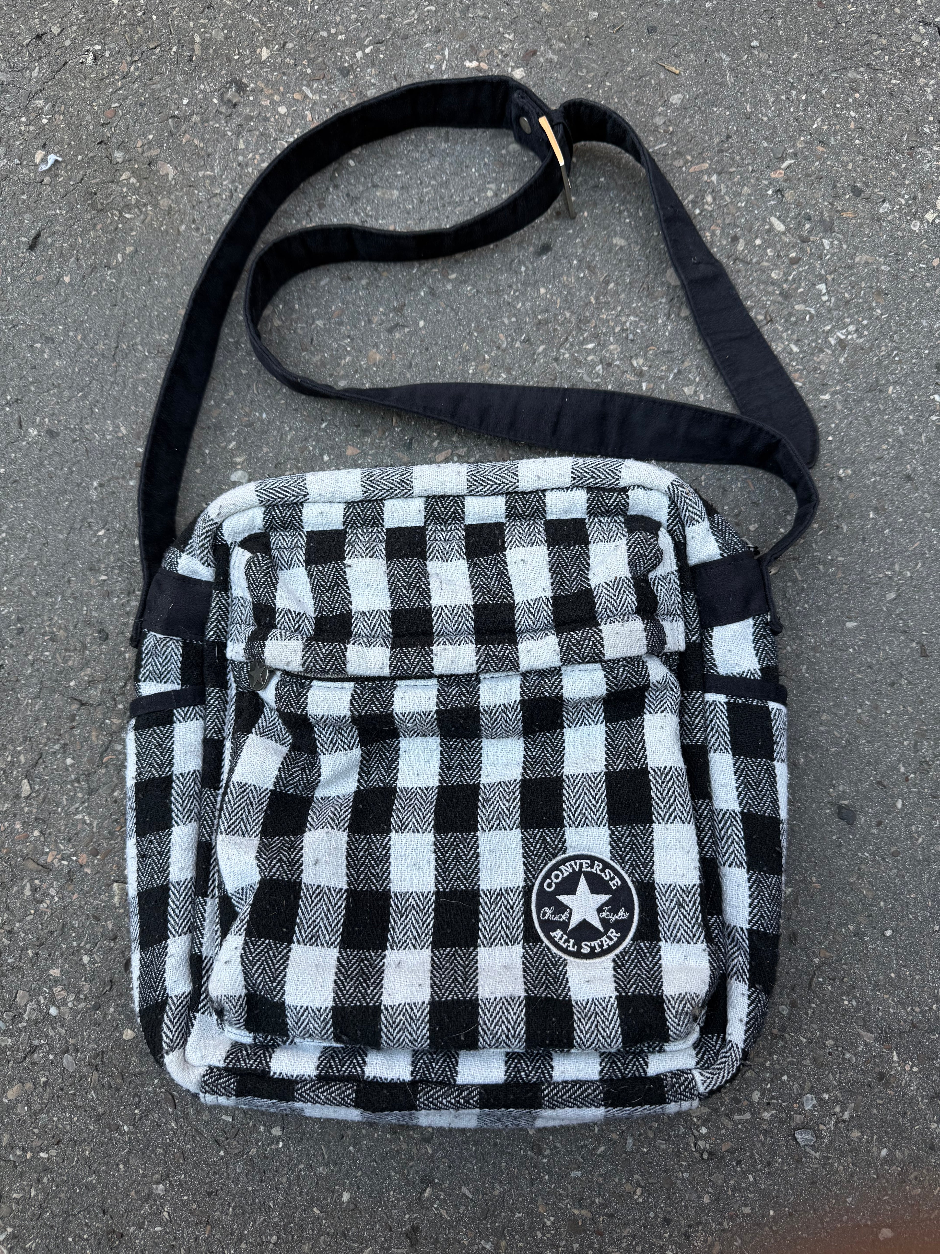 Vintage Converse Black and White Chequered Crossbody Bag