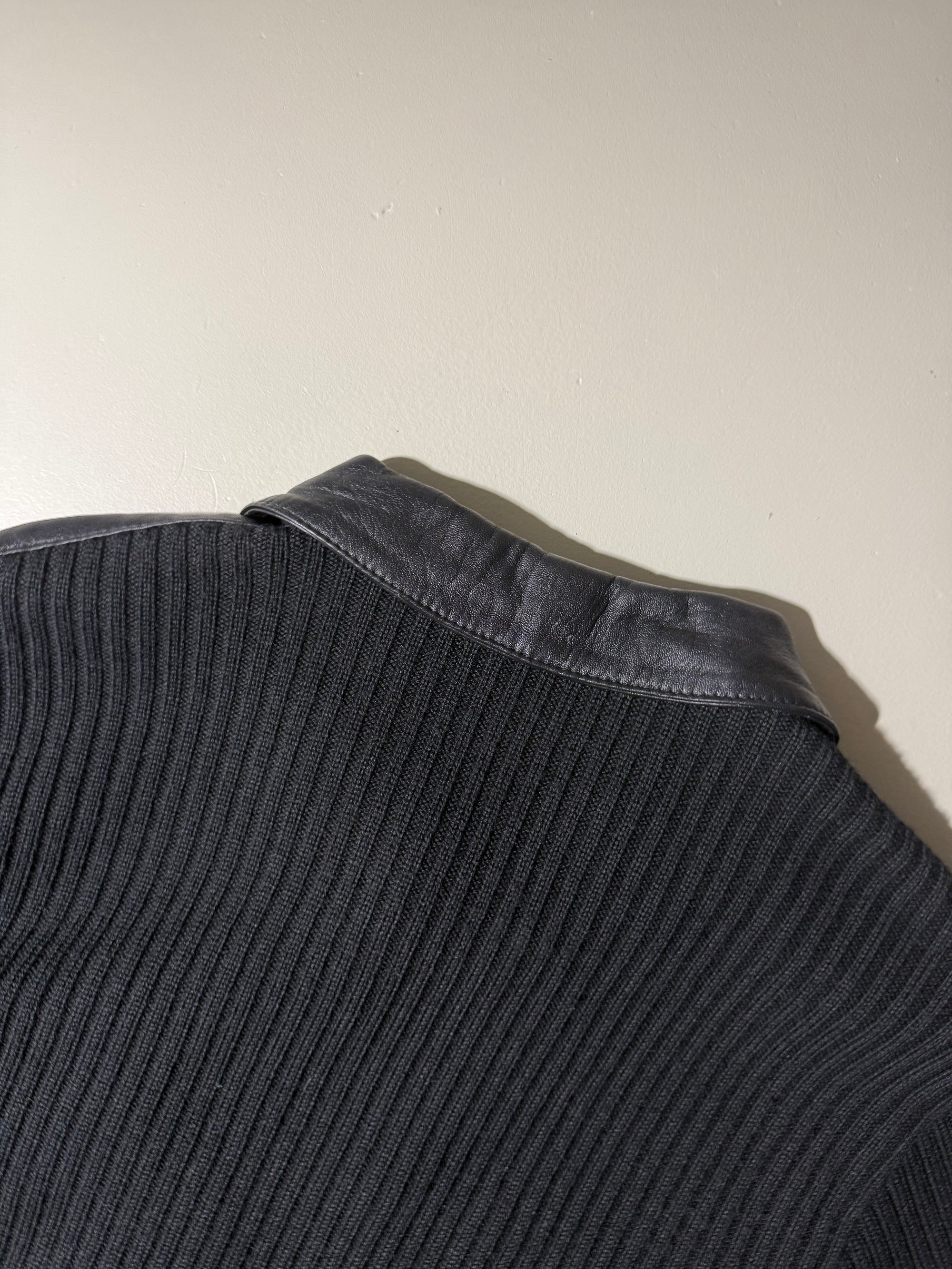 Vintage Black Half Leather Half Knit Jacket M/L
