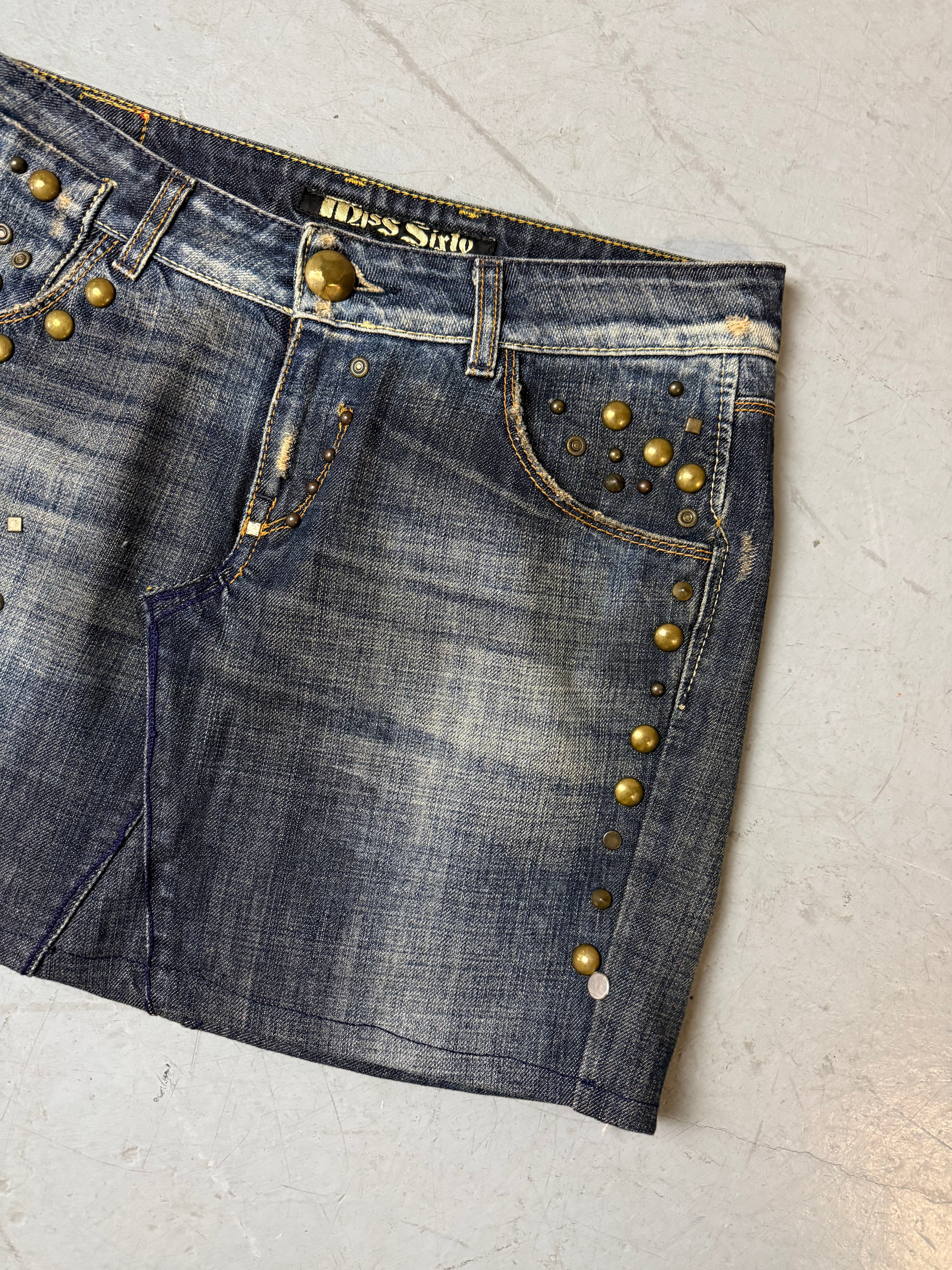 Vintage Miss Sixty Denim Mini Skirt with Studs M
