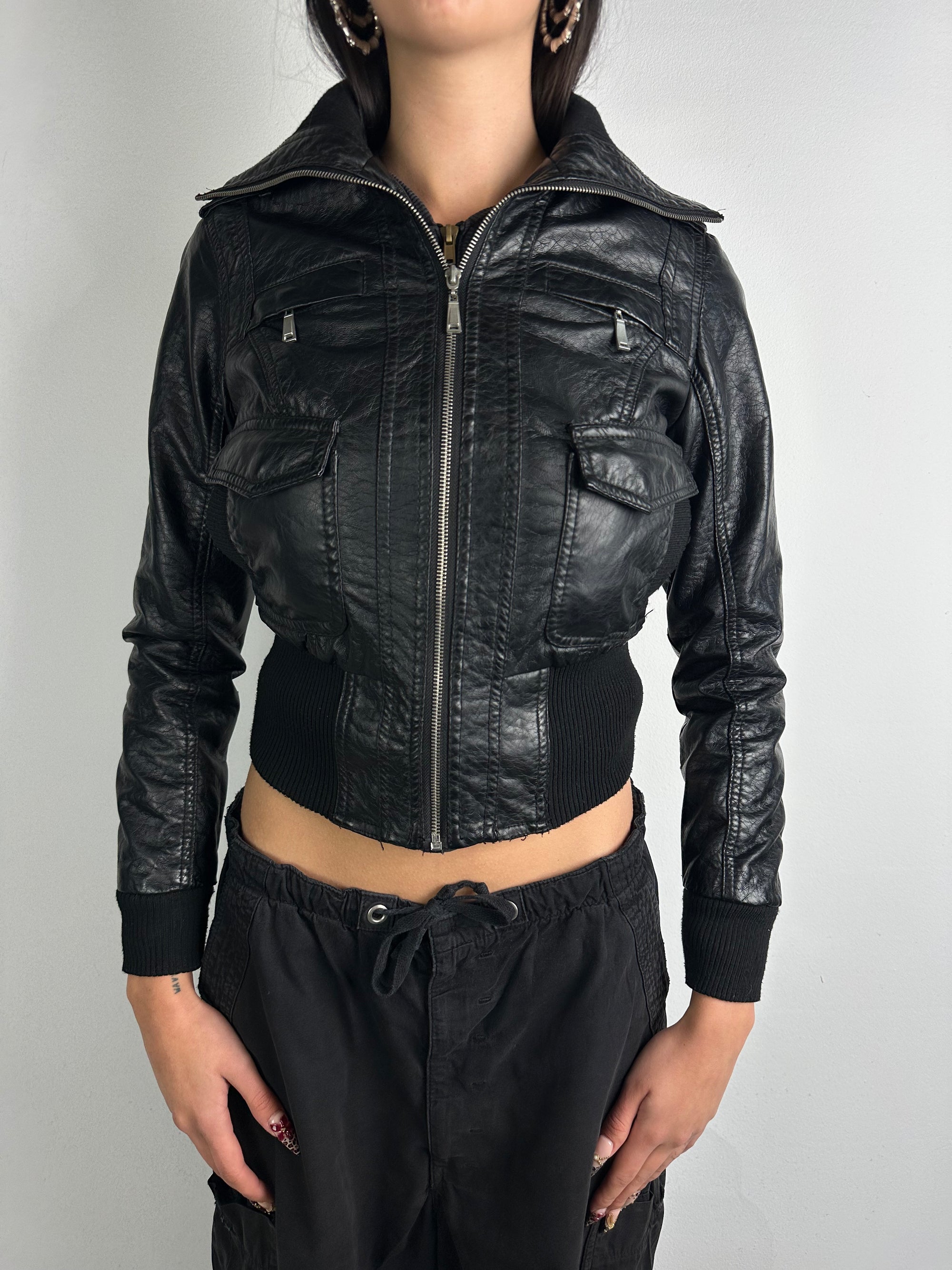 Vintage Faux Leather Cropped Jacket S