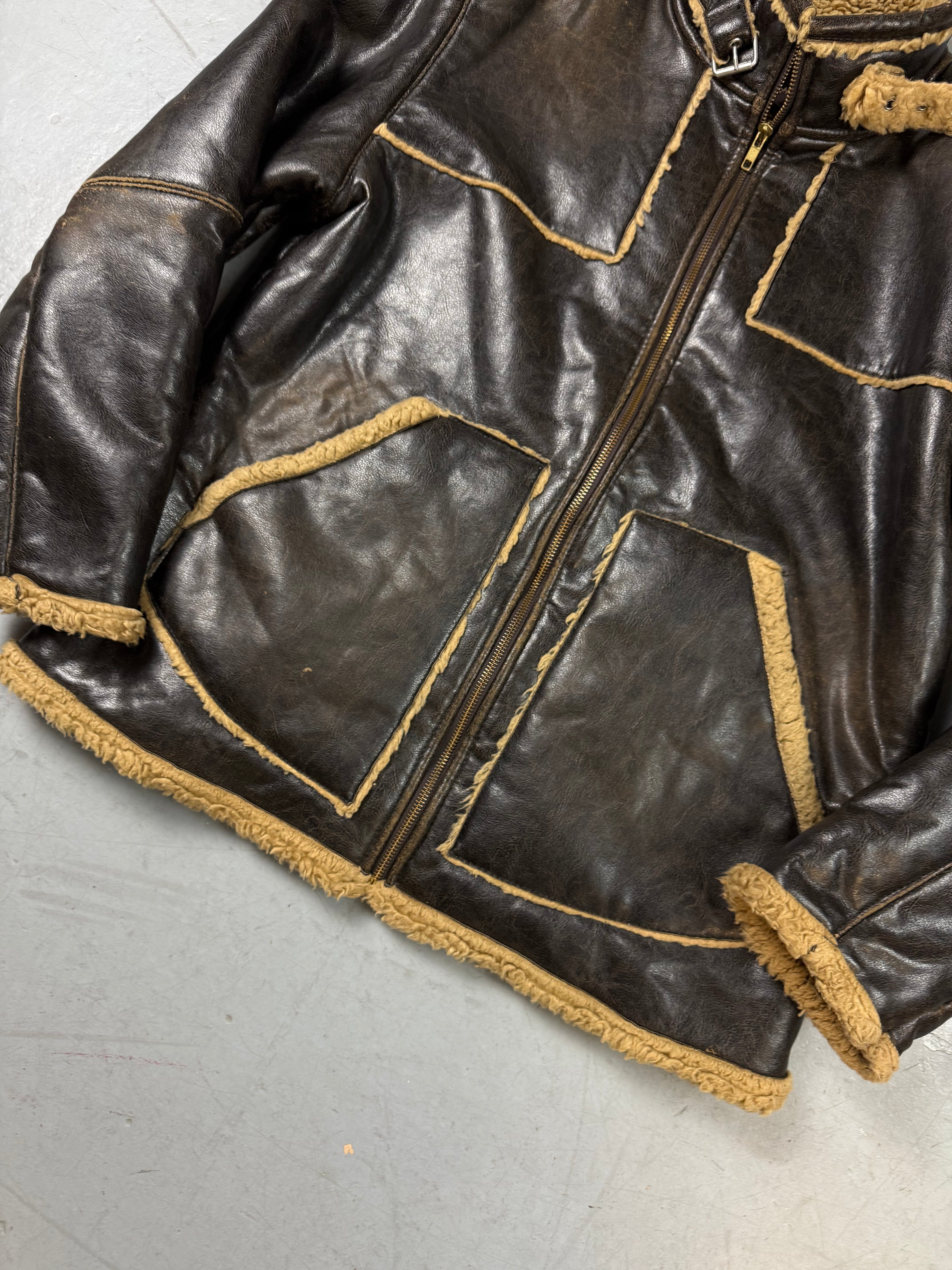 Vintage Faux Leather Jacket with Teddy Lining L
