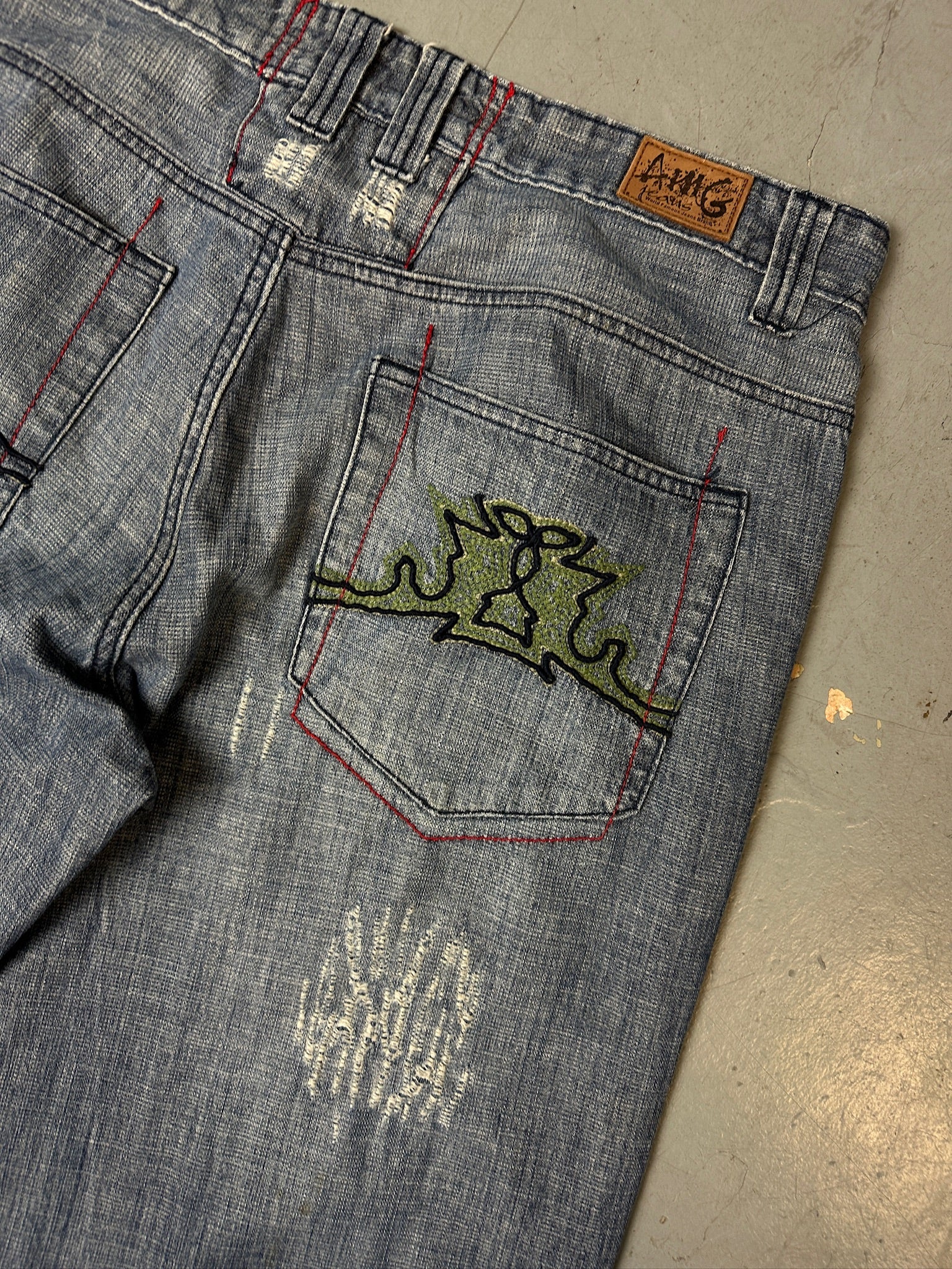 Vintage Ambiguaus Ripped Denim with Stitching XL