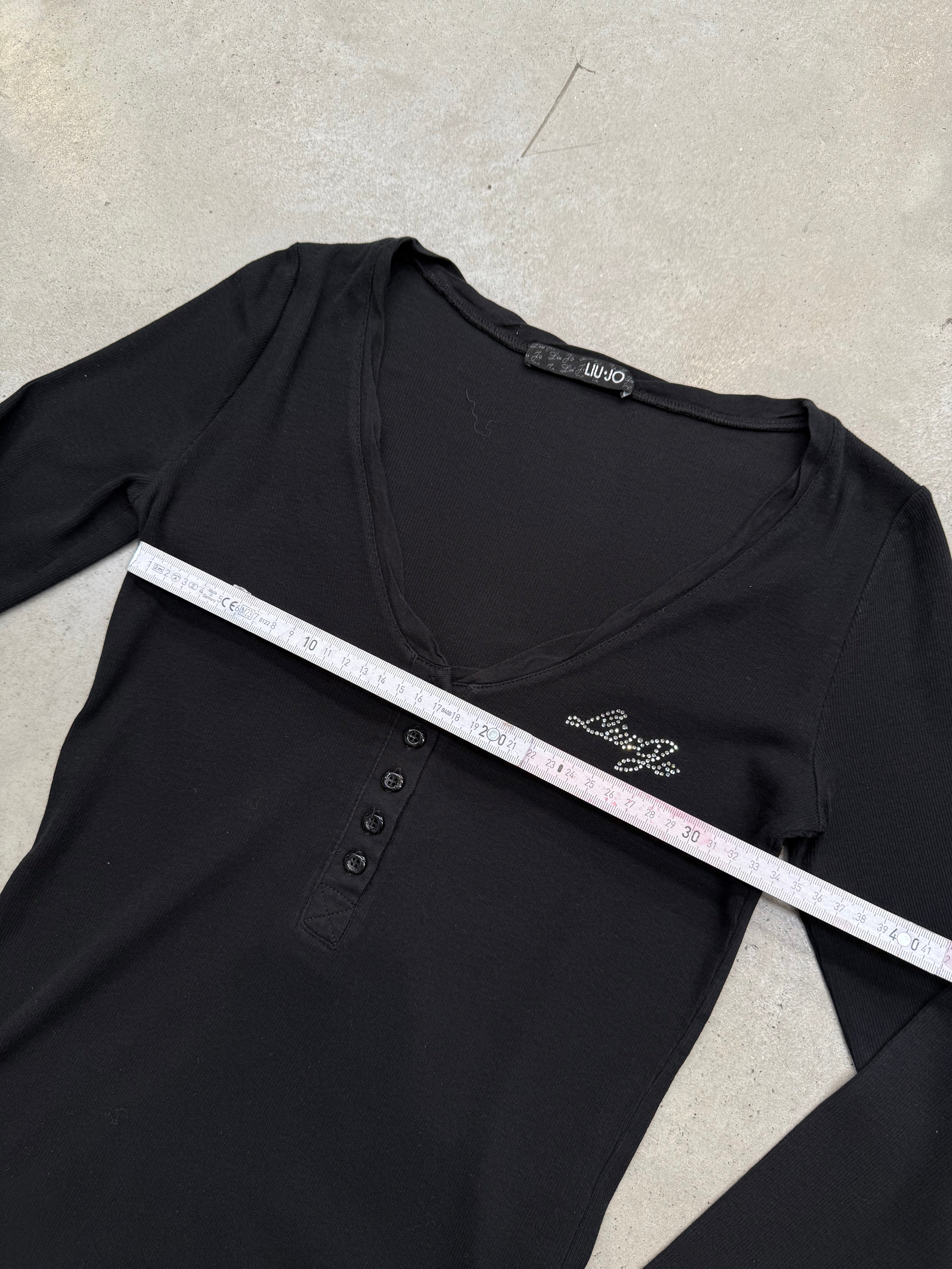Vintage Liu Jo Black Rhinestone Logo Longsleeve für Herren Y2K Second Hand Fashion