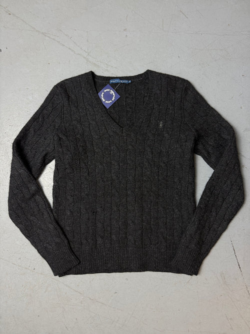 Vintage Ralph Lauren Dark Grey Wool Sweater for boys and girls. Y2K Second Hand 2000s Fashion 
