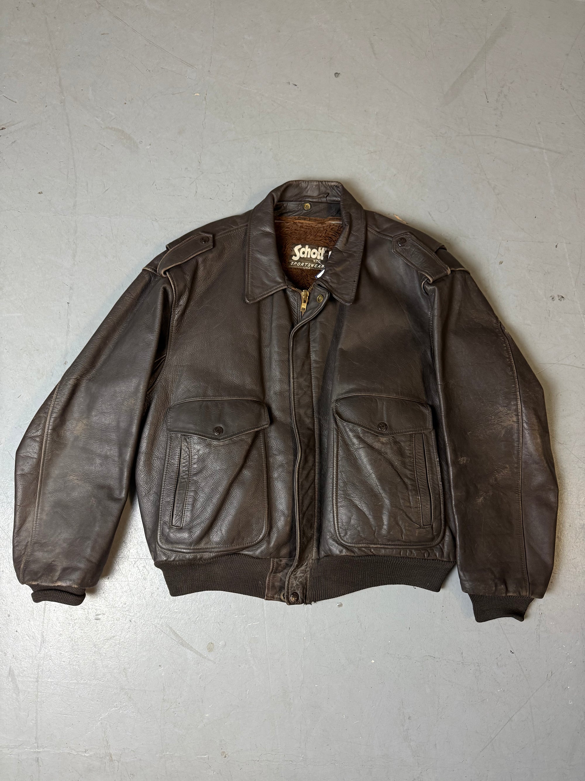 Vintage Schott Brown Heavy Leather Jacket L