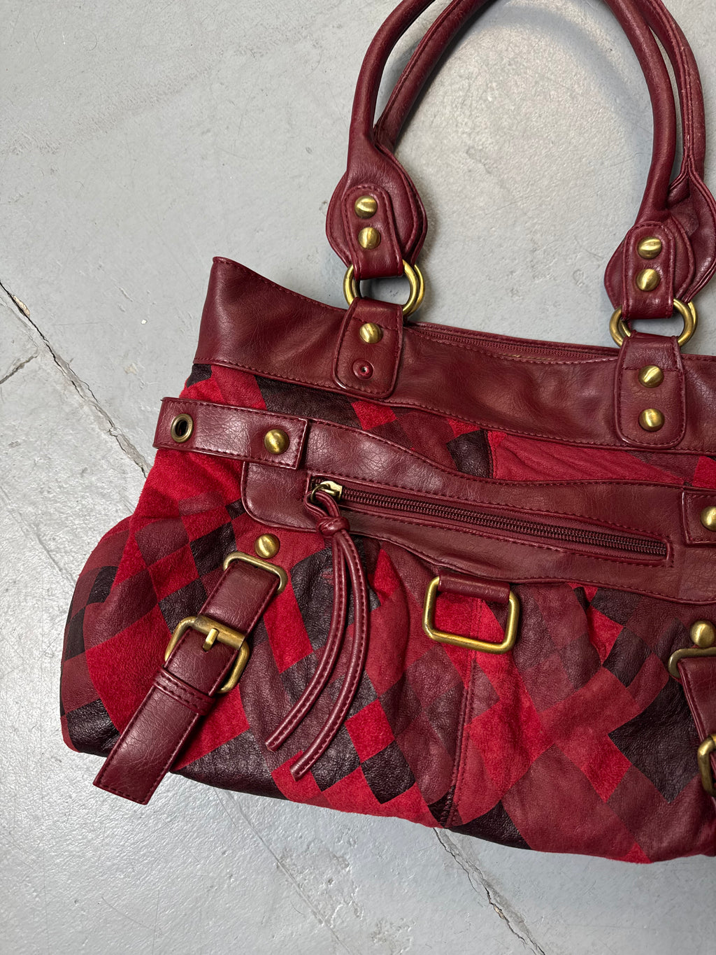 Vintage Vintage Eternal Red Harleqin Print Bag for women. Y2K Second Hand 2000s Fashion 