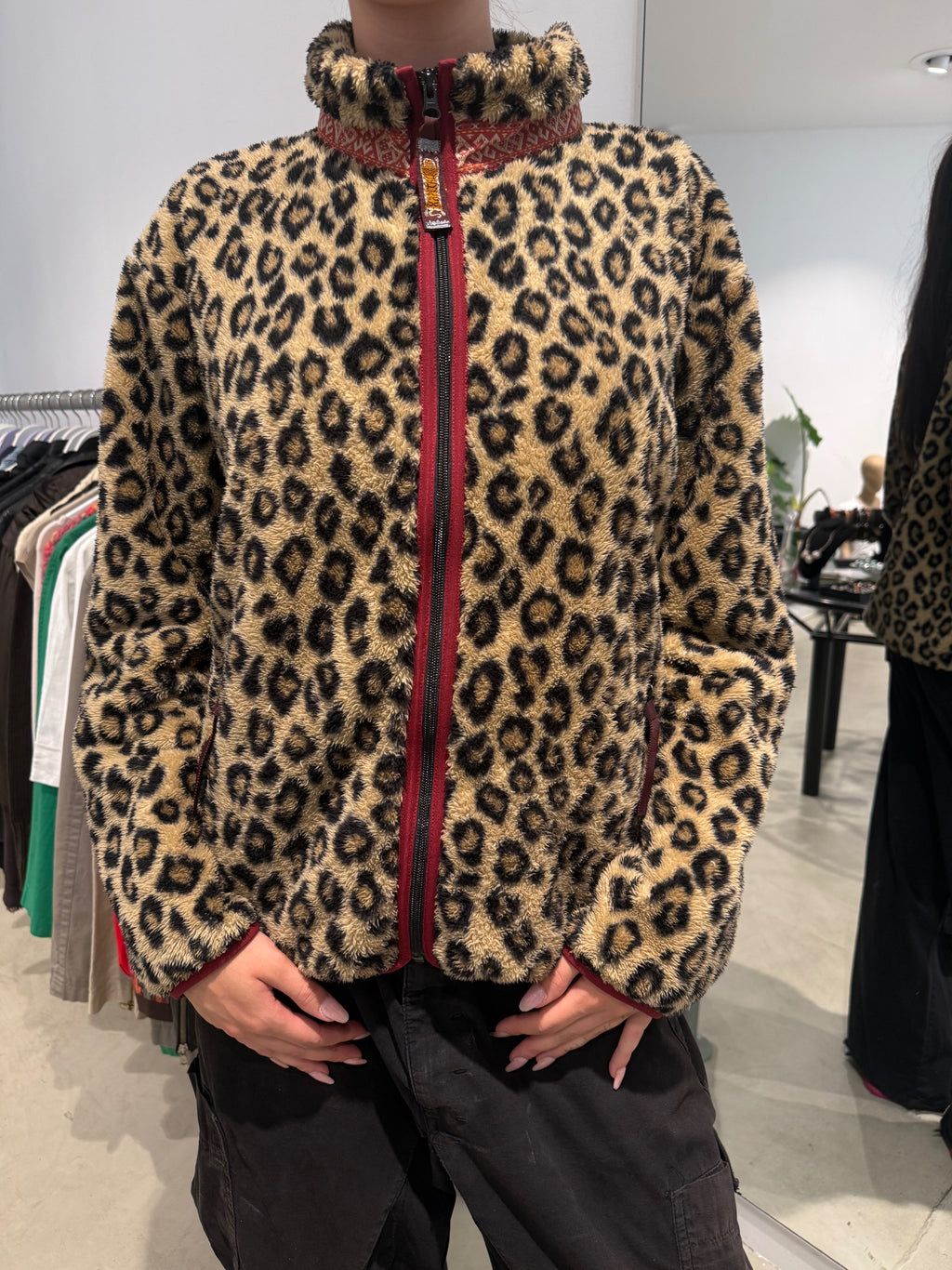 Vintage Kapital Leopard Print Fleece Jacke (L)