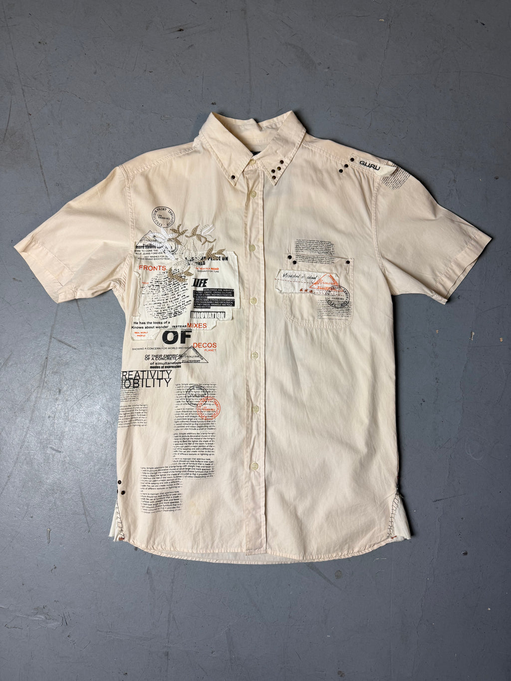 Vintage Guru Beige Printed Button Up Shirt L