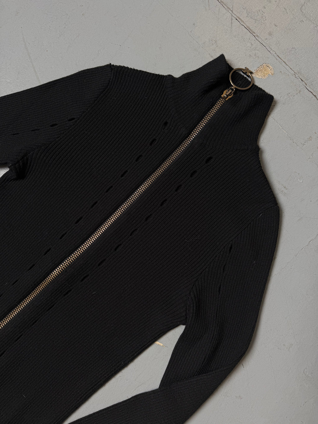 Vintage Richmond Black Knit Zip Jacket für Damen. Y2K Secondhand 2000s Fashion.