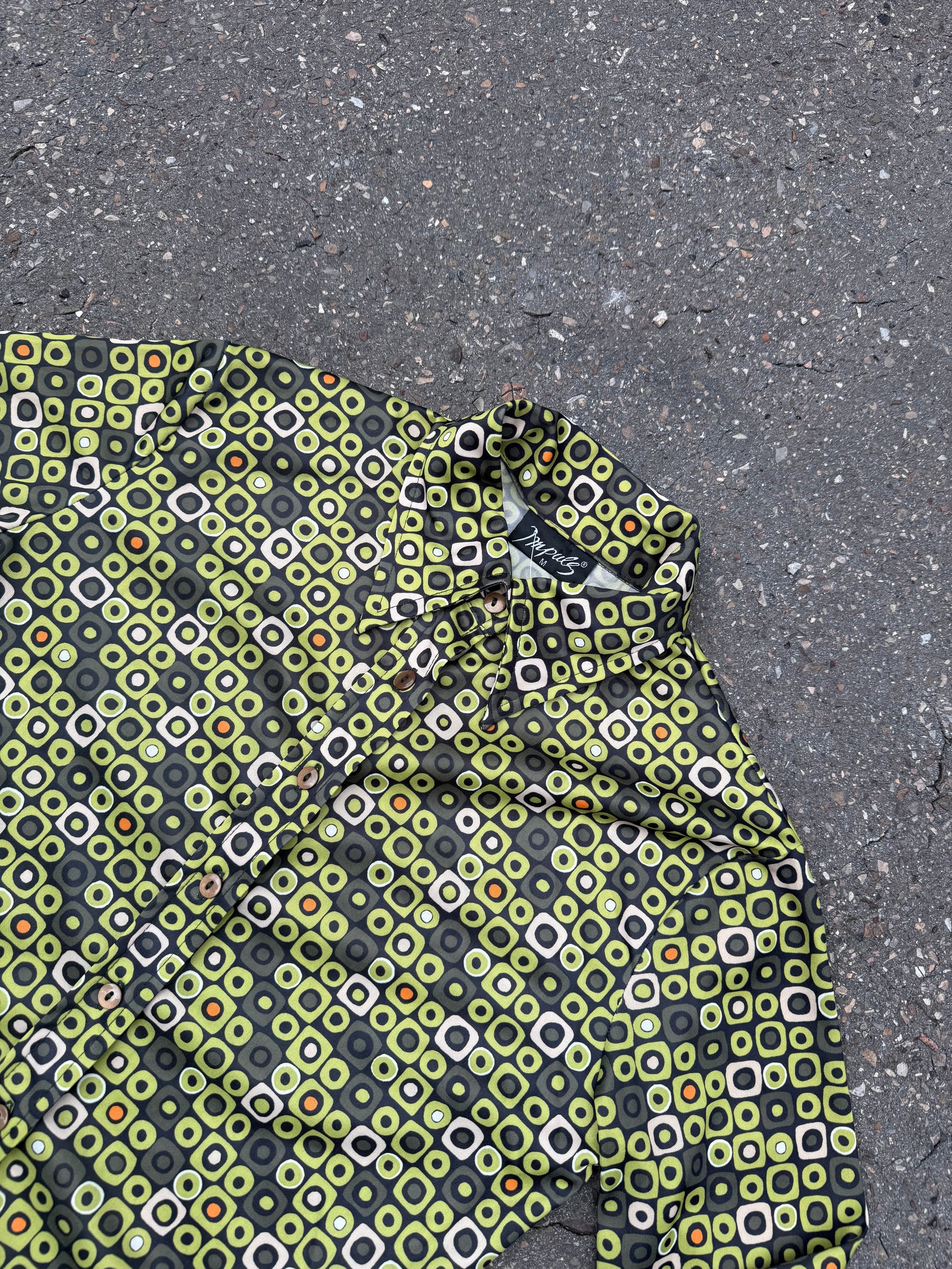 Vintage Green 80s Style Button Up Blouse S