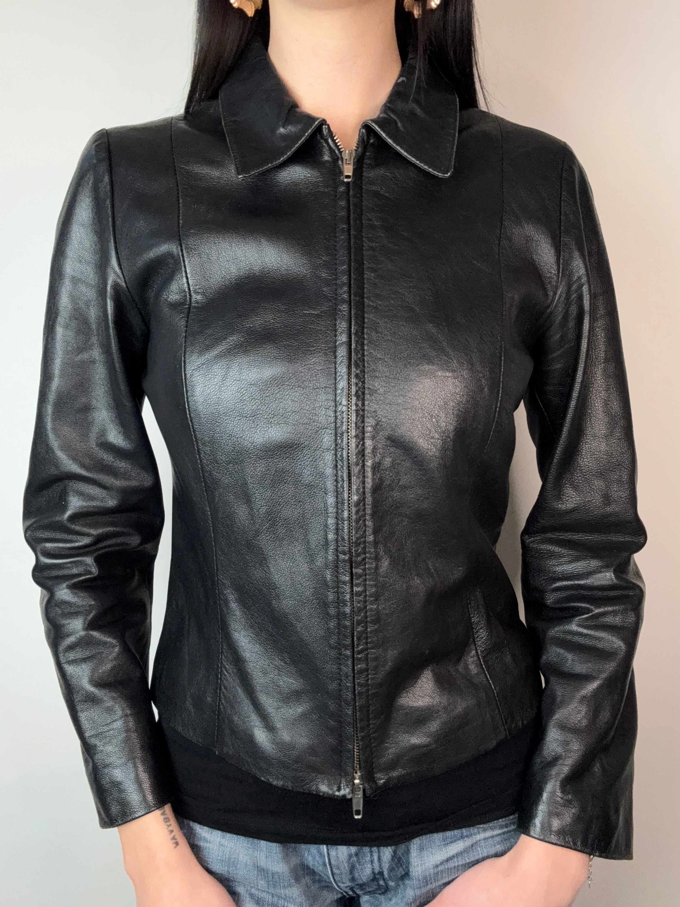 Vintage Italian Black Leather Jacket M