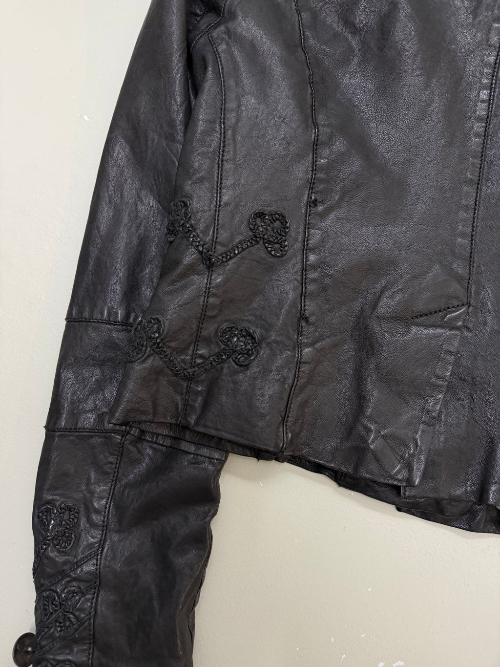 Vintage Napoleon Button Up Leather Jacket für Herren. Y2K Second Hand 2000s Fashion 